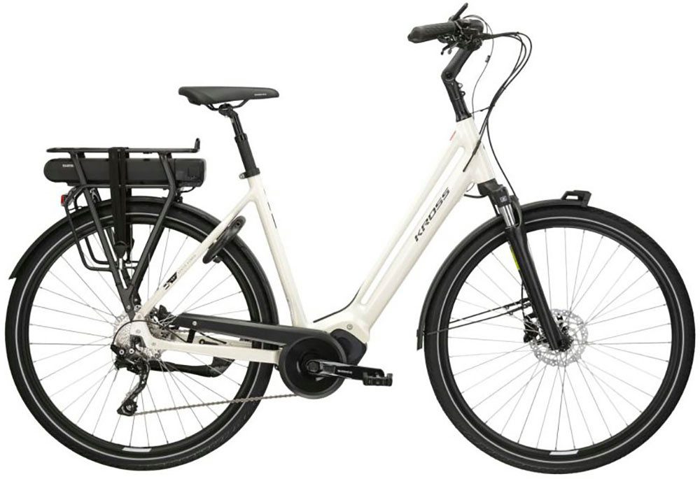 Kross E-Bike Cityrad E-Citybike Sentio Hybrid 3.0 28 Zoll beige, 7 Gang Shimano DEORE T6000 Schaltwerk, Kettenschaltung, Mittelmotor, 418 Wh, Pedelec, Elektrofahrrad für Damen und Herren