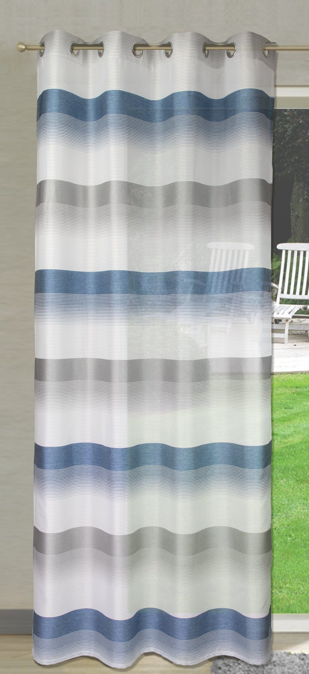 EXPERIENCE Vorhang Ösenschal Seitenschal Vorhang 2421 140x245 cm Gestreift Weiß Grün Blau Grau Rot (1 St), Ösen, halbtransparent, Webstreifen, mit 8 Ösen