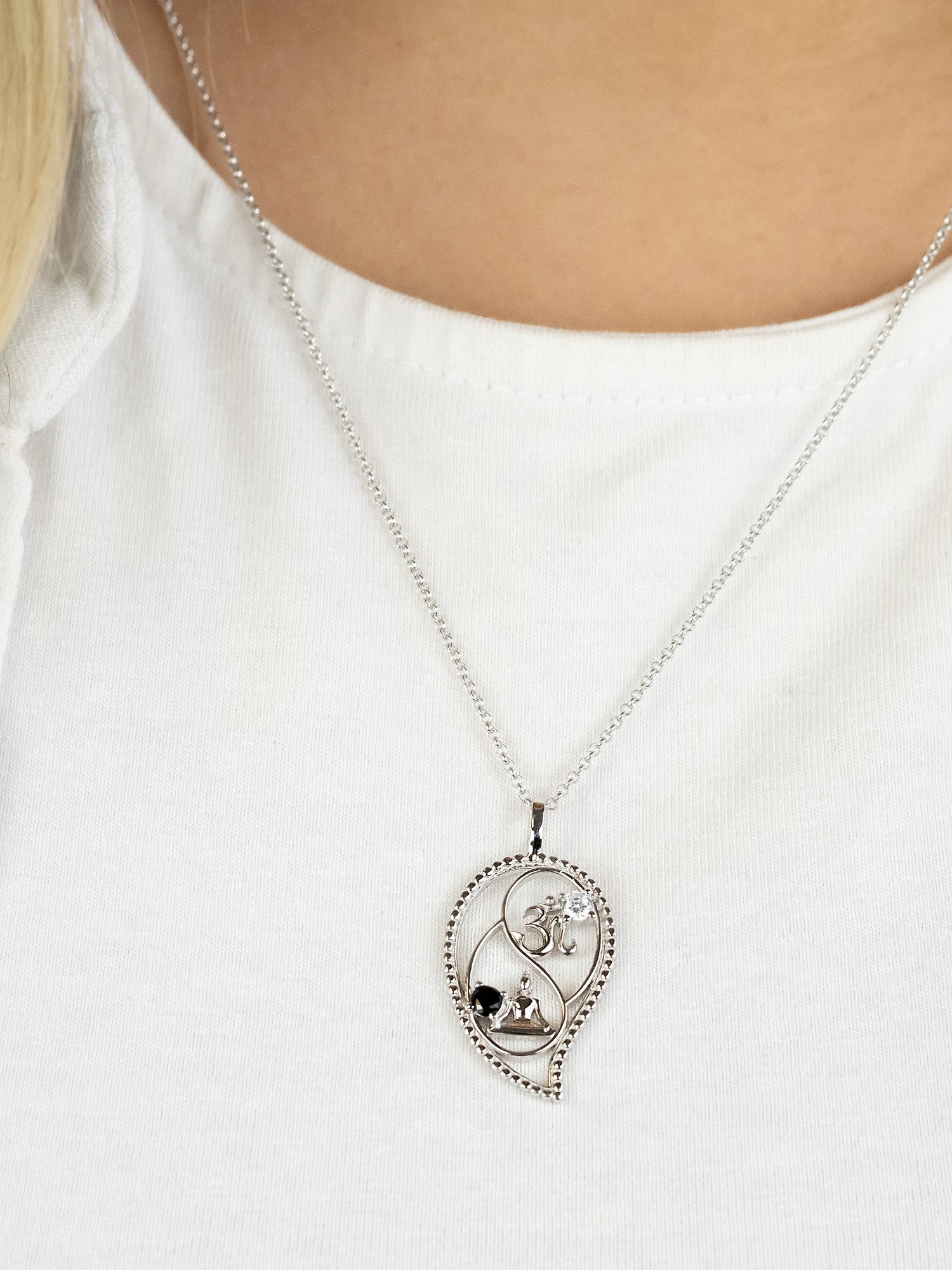 Engelsrufer Kette mit Anhänger Yin Yang Tropfen Buddha und Om, Made in Germany - mit Zirkonia (synth) – Bild 2 von 2