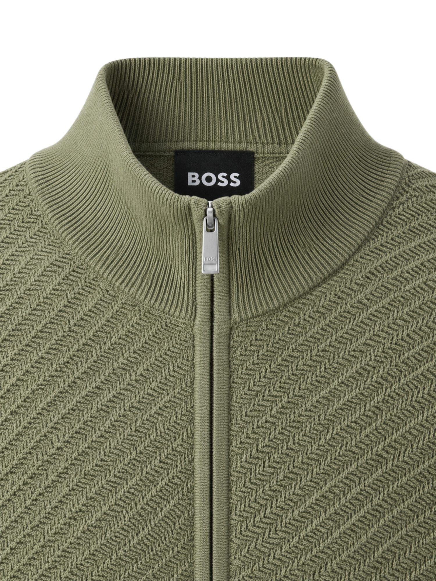 BOSS Strickpullover BOSS Men Black grün,Casual,Baumwolle,Strukturiert,Stehkragen,Lang,Regular Fit