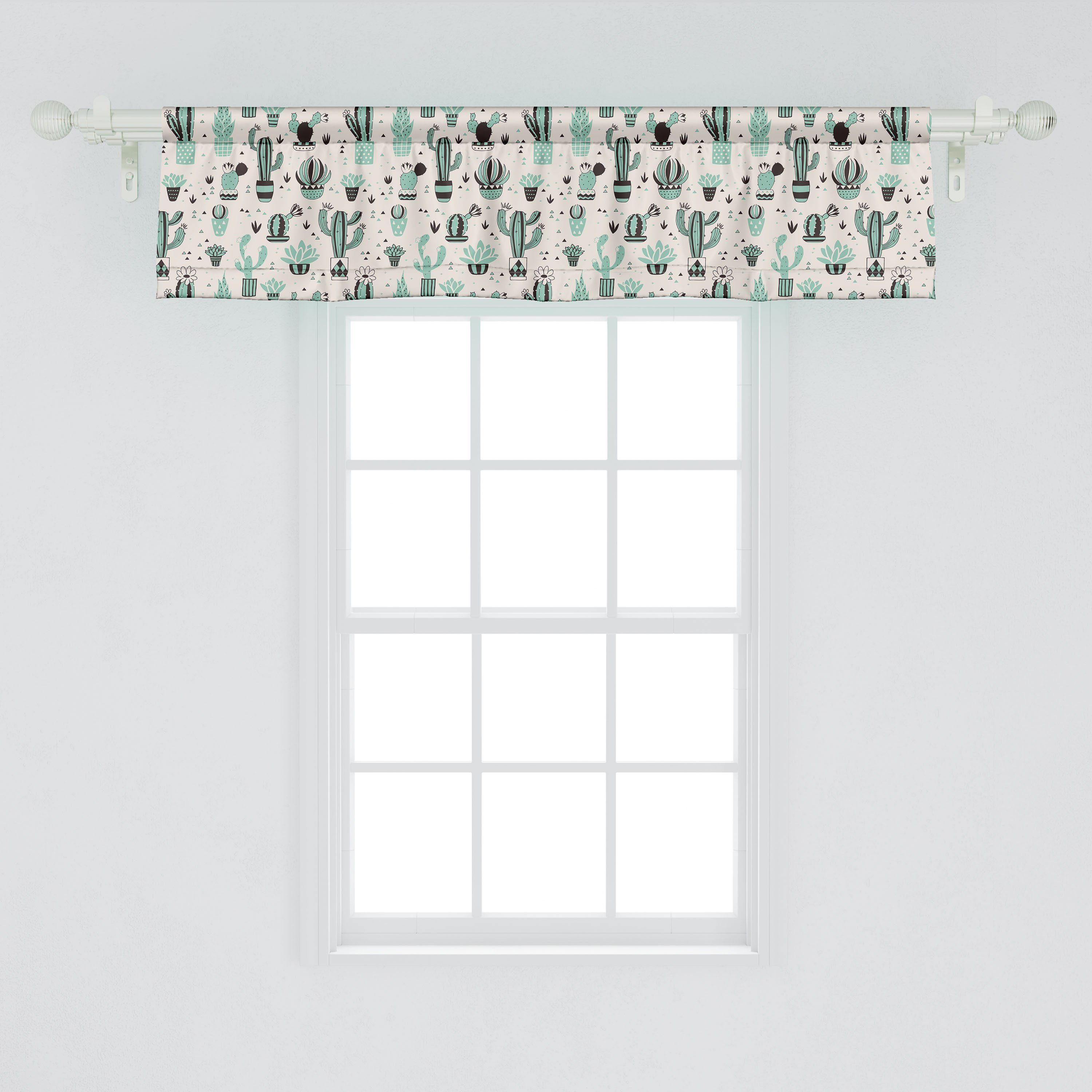 Scheibengardine Vorhang Volant für Stangentasche, Küche Cartoon mit Kaktus Pflanze Abakuhaus, Microfaser, Schlafzimmer Dekor Geometrische