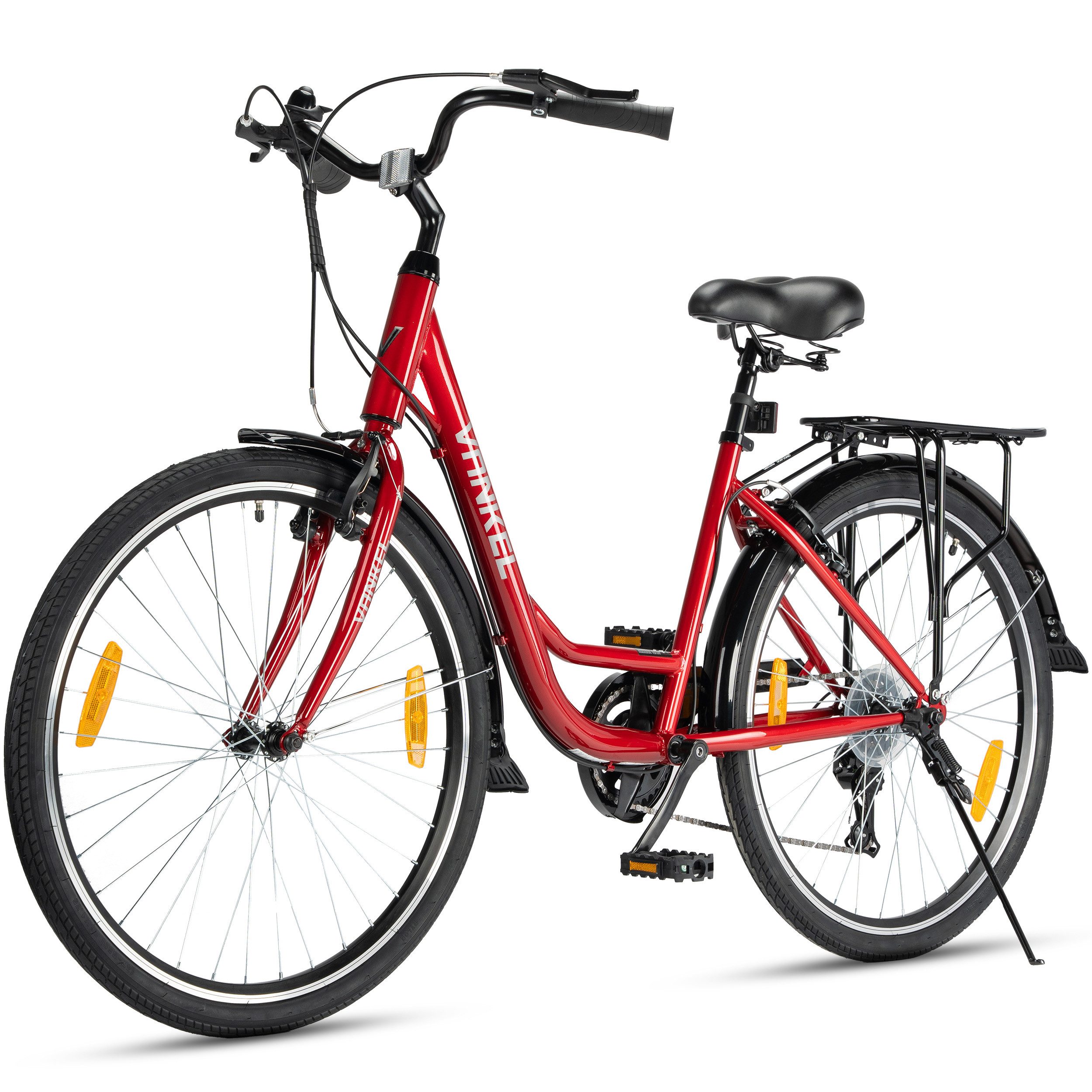 Vankel Mountainbike 26 Zoll, Fahrrad, 7-Gang, Stahlrahmen, Gepäckträger, 7 Gang, Kettenschaltung, V-Brakes, Schutzbleche, Freizeit, Alltag, 160-185 cm
