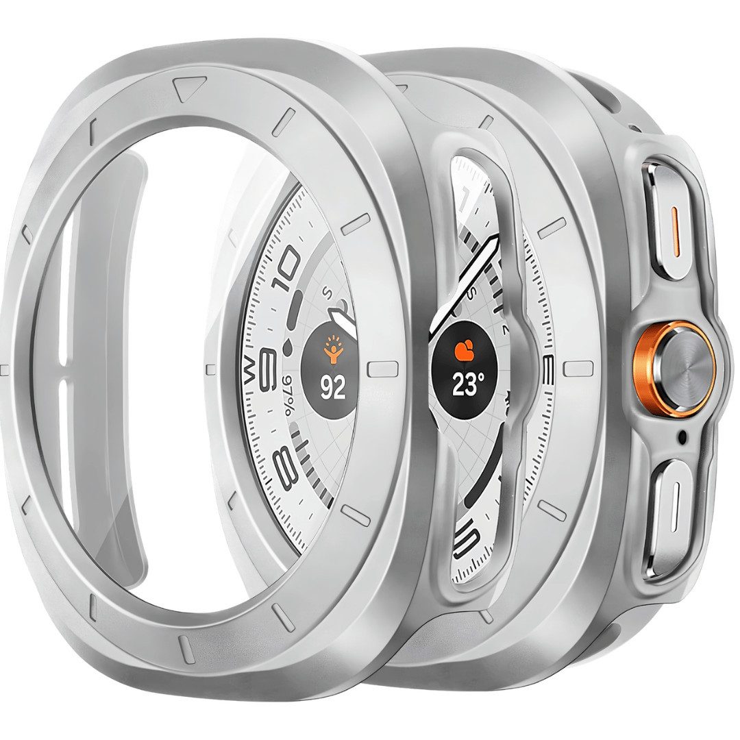 SmartUP Smartwatch-Hülle für Samsung Galaxy Watch Ultra 47mm Schutzglas Cover Display Case 9H, kompletter Rundumschutz