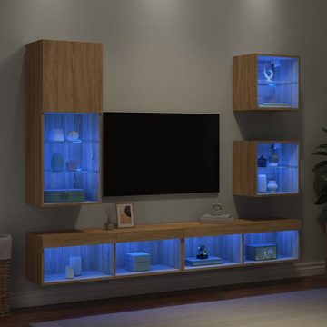 vidaXL TV-Schrank 5-tlg. Wohnwand mit LED-Beleuchtung Sonoma-Eiche Holzwerkstoff (1-St)