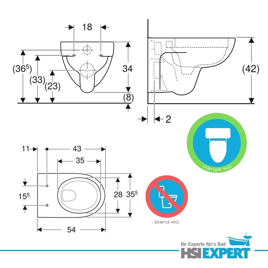 GEBERIT Tiefspül-WC Geberit Renova Tiefspül-WC spülrandlos inkl. Sitz, Wandmontage