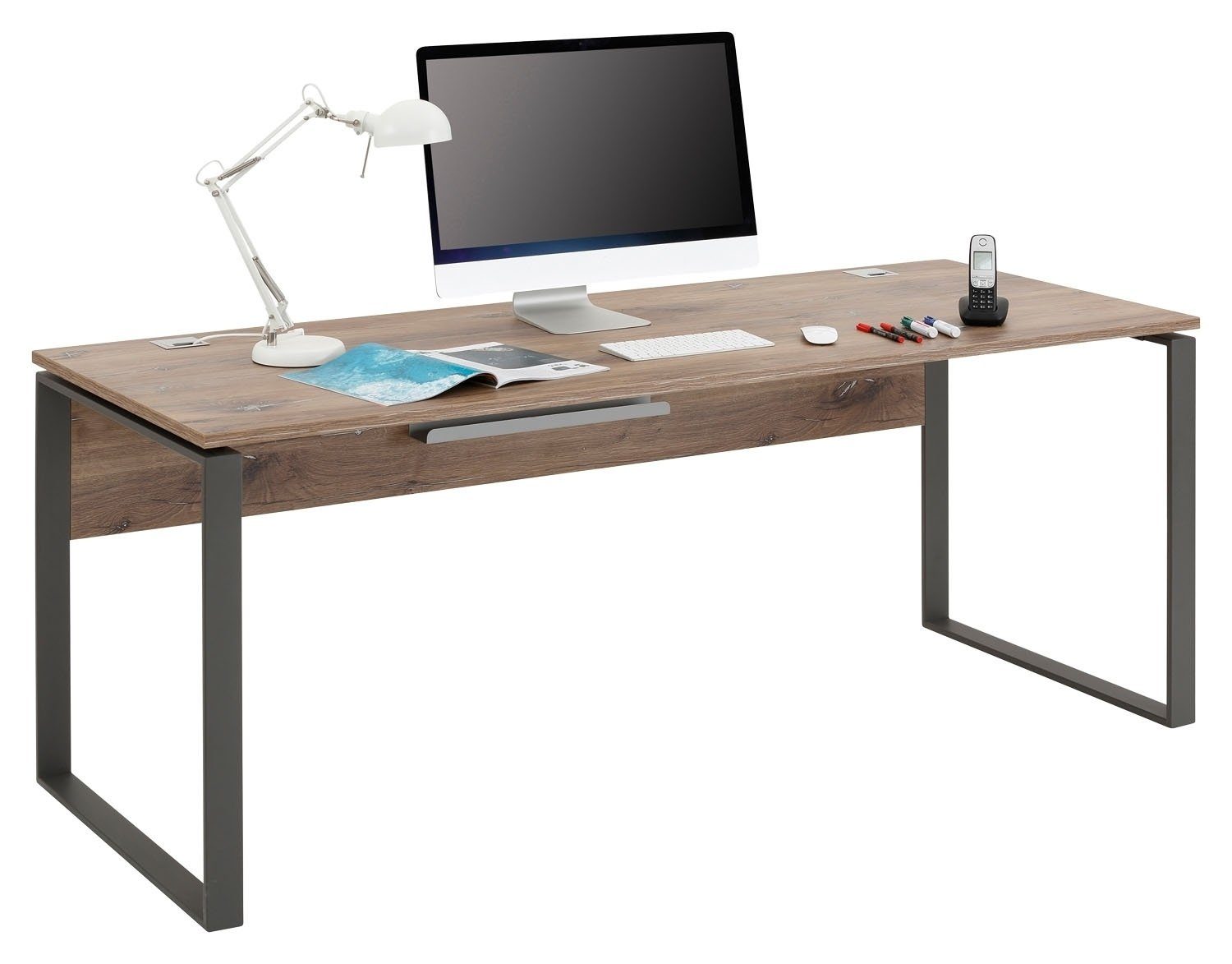 Maja Möbel Schreibtisch Computertisch Dekor, x 76 190 cm, x TAJO, mit Metallablage 78 Zinneiche