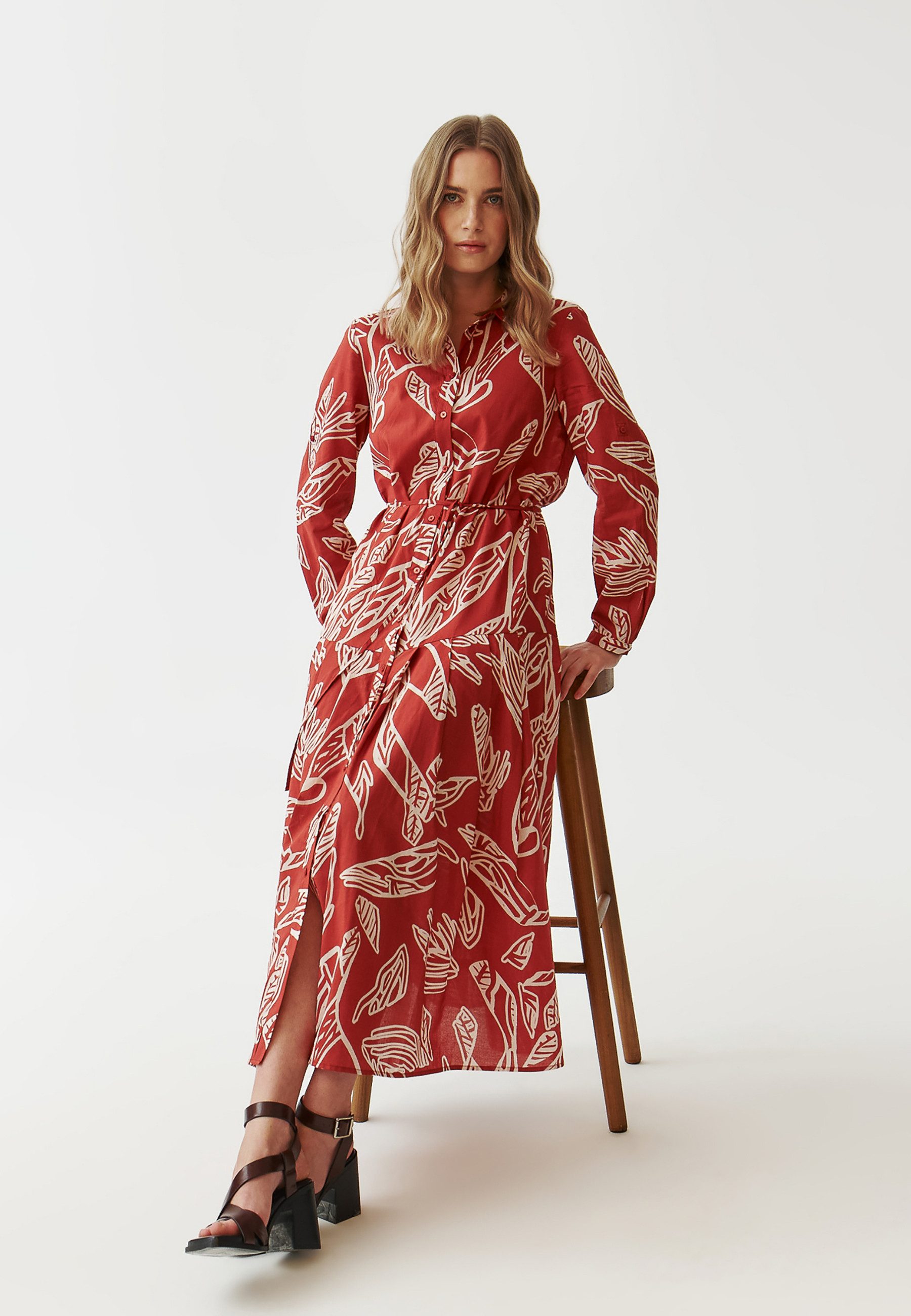 TATUUM Midikleid Gemustertes Baumwoll-Damenkleid Mit Kragen - Rudia