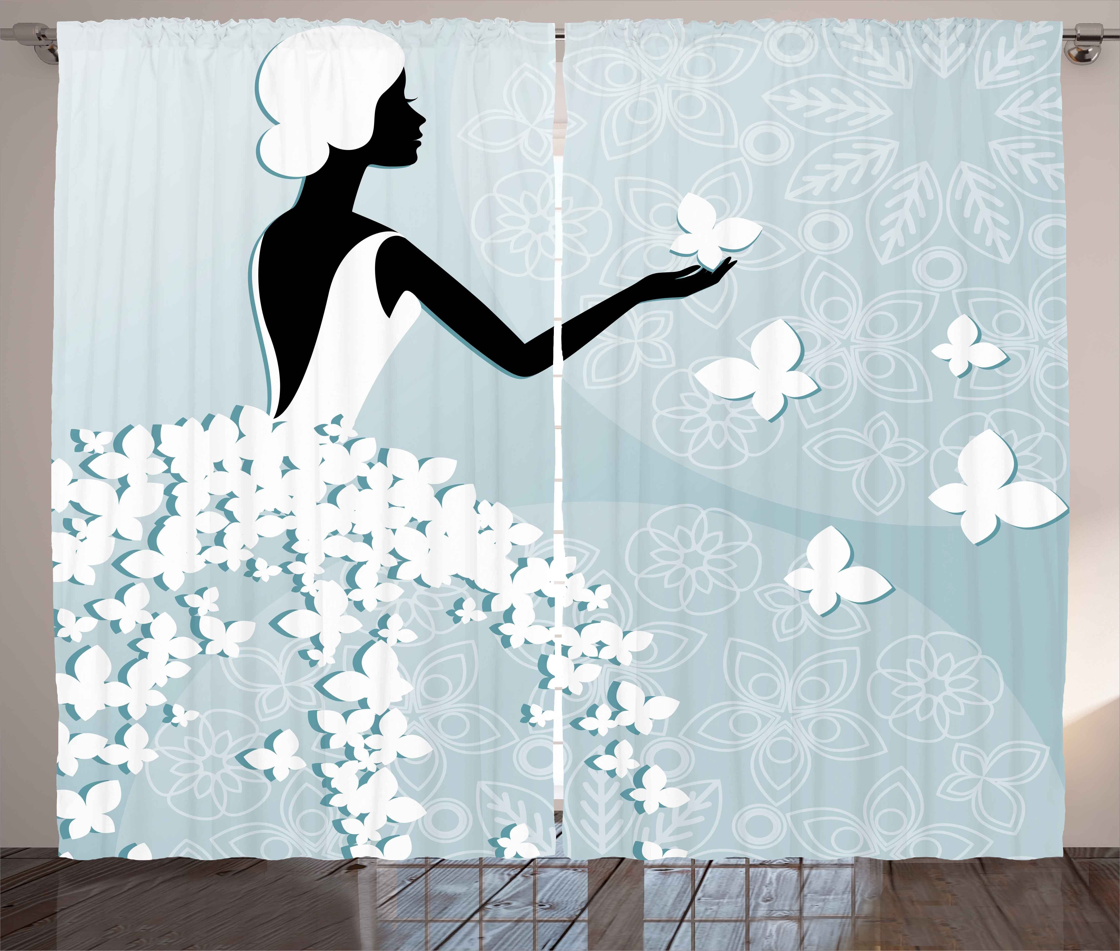 Vorhang Haken, Kleid Blumen mit und Schlafzimmer Schlaufen Abakuhaus, Schmetterling Kräuselband Gardine