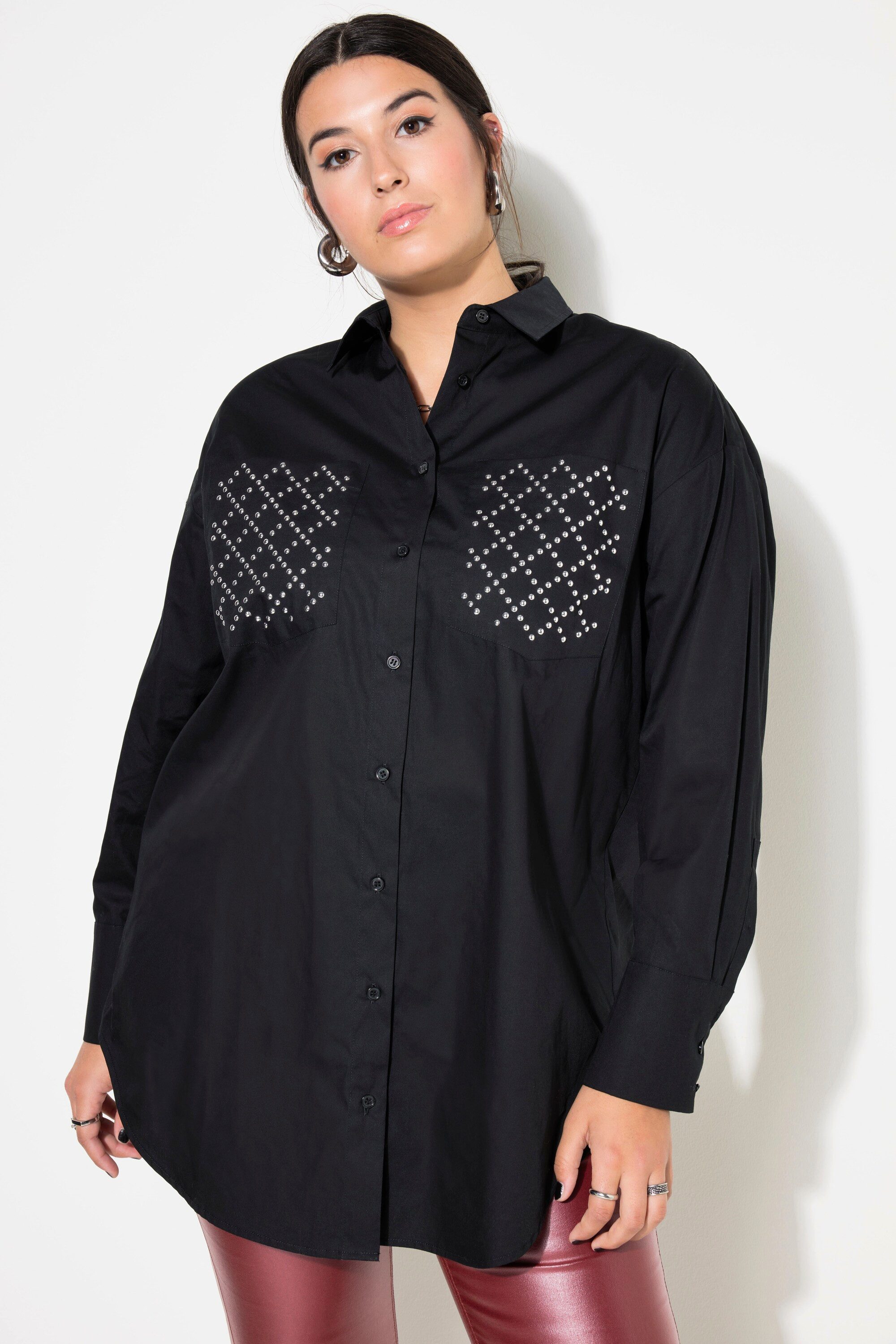 Hemdbluse Hemdbluse oversized Ziernieten-Taschen