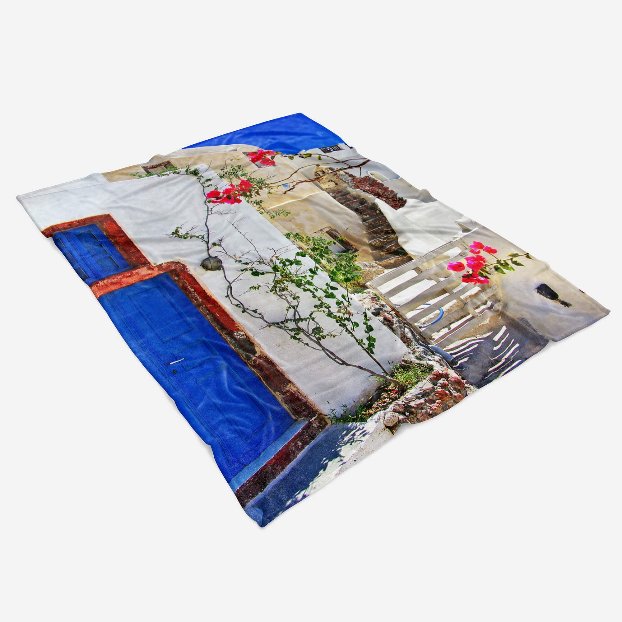 Sinus Art Süden Handtücher Fotomotiv kleine Strandhandtuch Handtuch Baumwolle-Polyester-Mix (1-St), Handtuch Häuse, Saunatuch mit Kuscheldecke