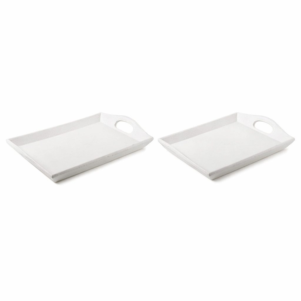 finehomegarden Tablett 2x Dekotablett Holz weiß Serviertablett Holztablett 26x16cm H3cm, Holz, (2-tlg), rechteckig Kerzentablett Deko / Paket