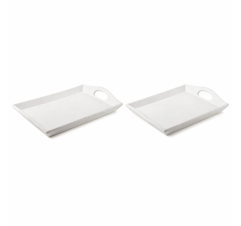finehomegarden Tablett 2x Dekotablett Holz weiß Serviertablett Holztablett 26x16cm H3cm, Holz, (2-tlg), rechteckig Kerzentablett Deko / Paket