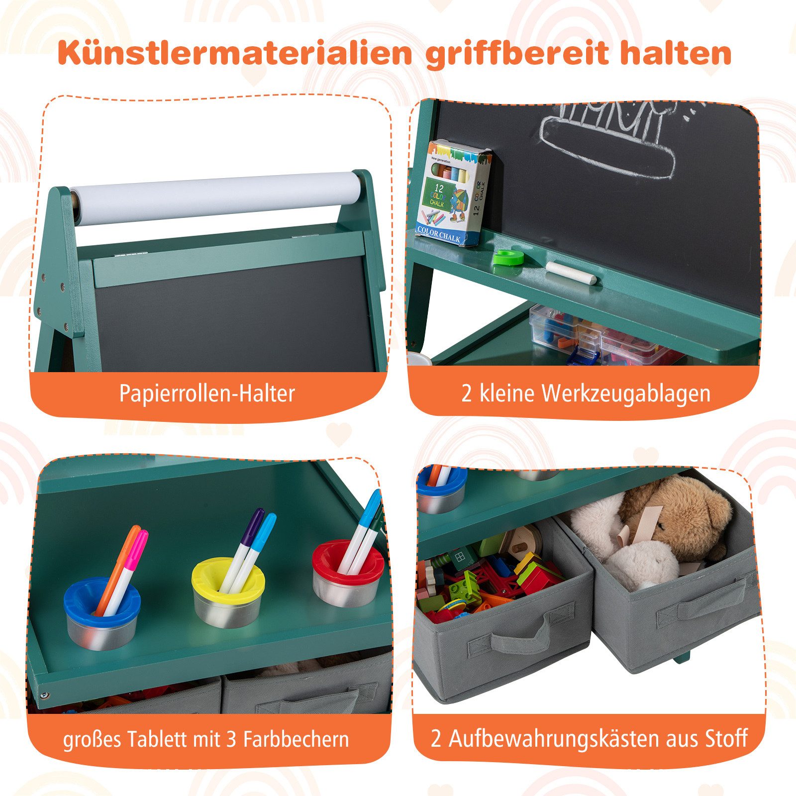 COSTWAY Standtafel, 3 in 1 Kinder magnetisch Kreidetafel doppelseitig