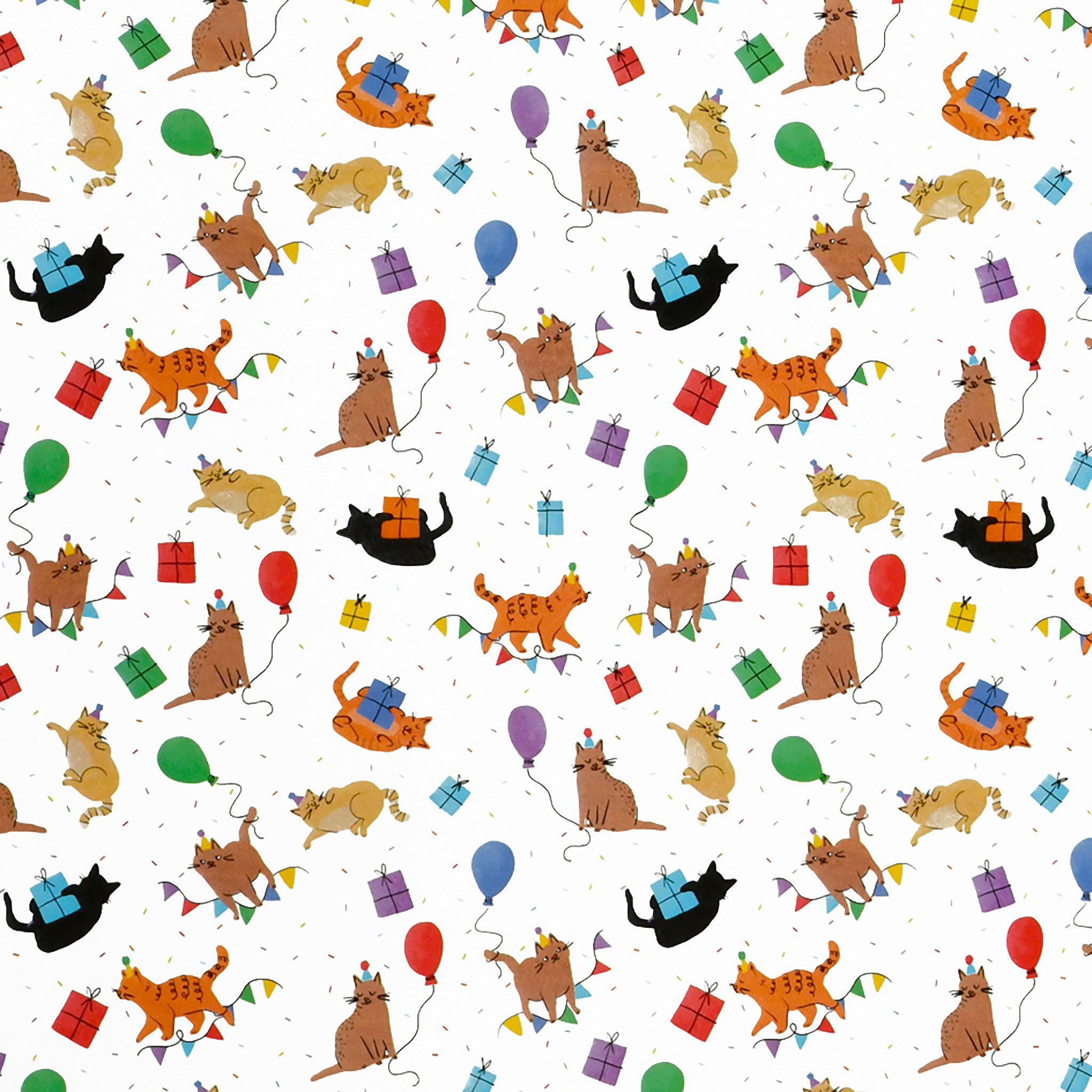 Star Geschenkpapier, Geschenkpapier Katzen mit Partyhüten Motiv 70cm x 2m Rolle Bunt