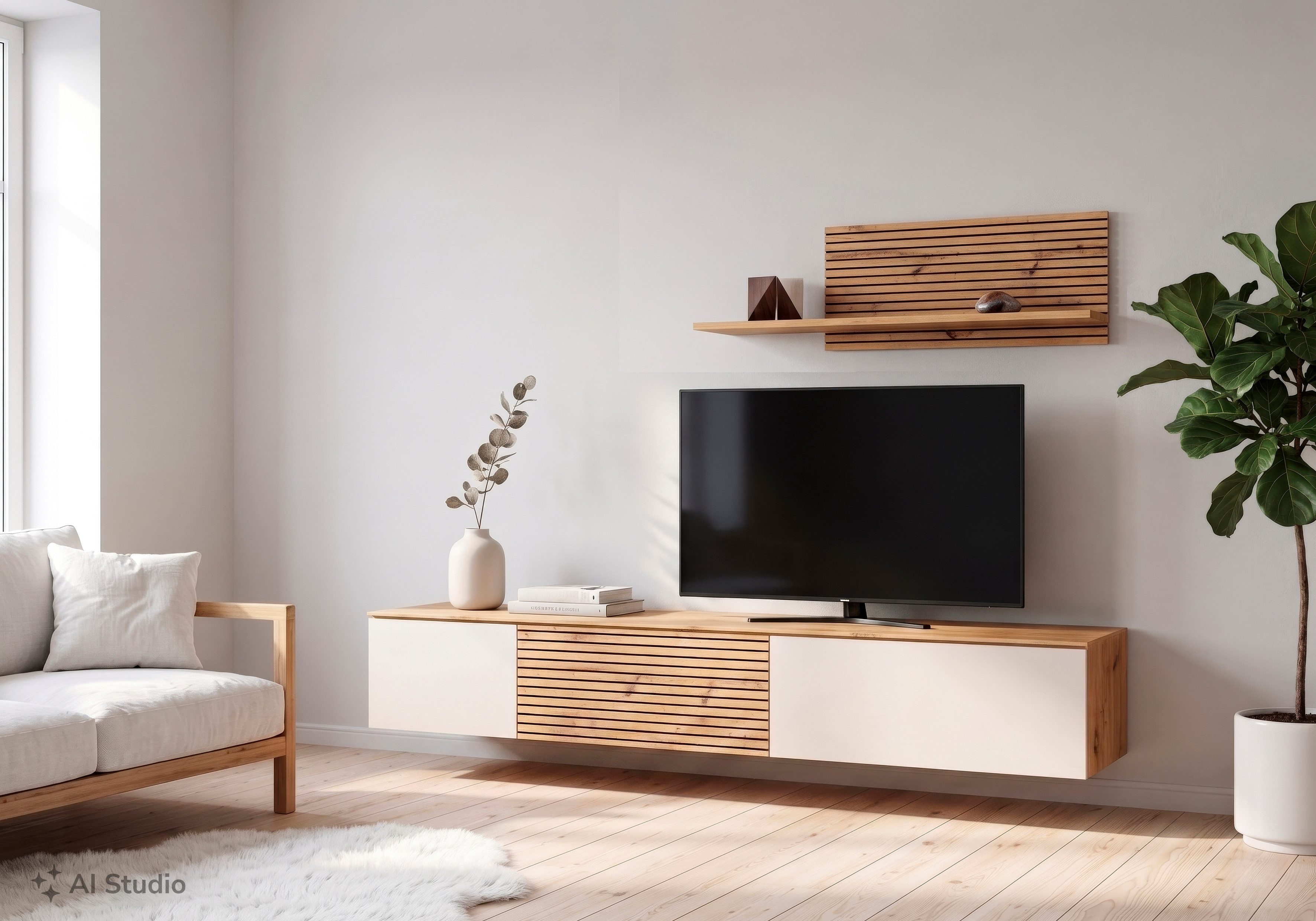 OTTO home Wohnwand mit Lowboard und Paneel, modern, 200 cm breit, hängend und stehend montierbar, moderne Streifen – Bild 2 von 5