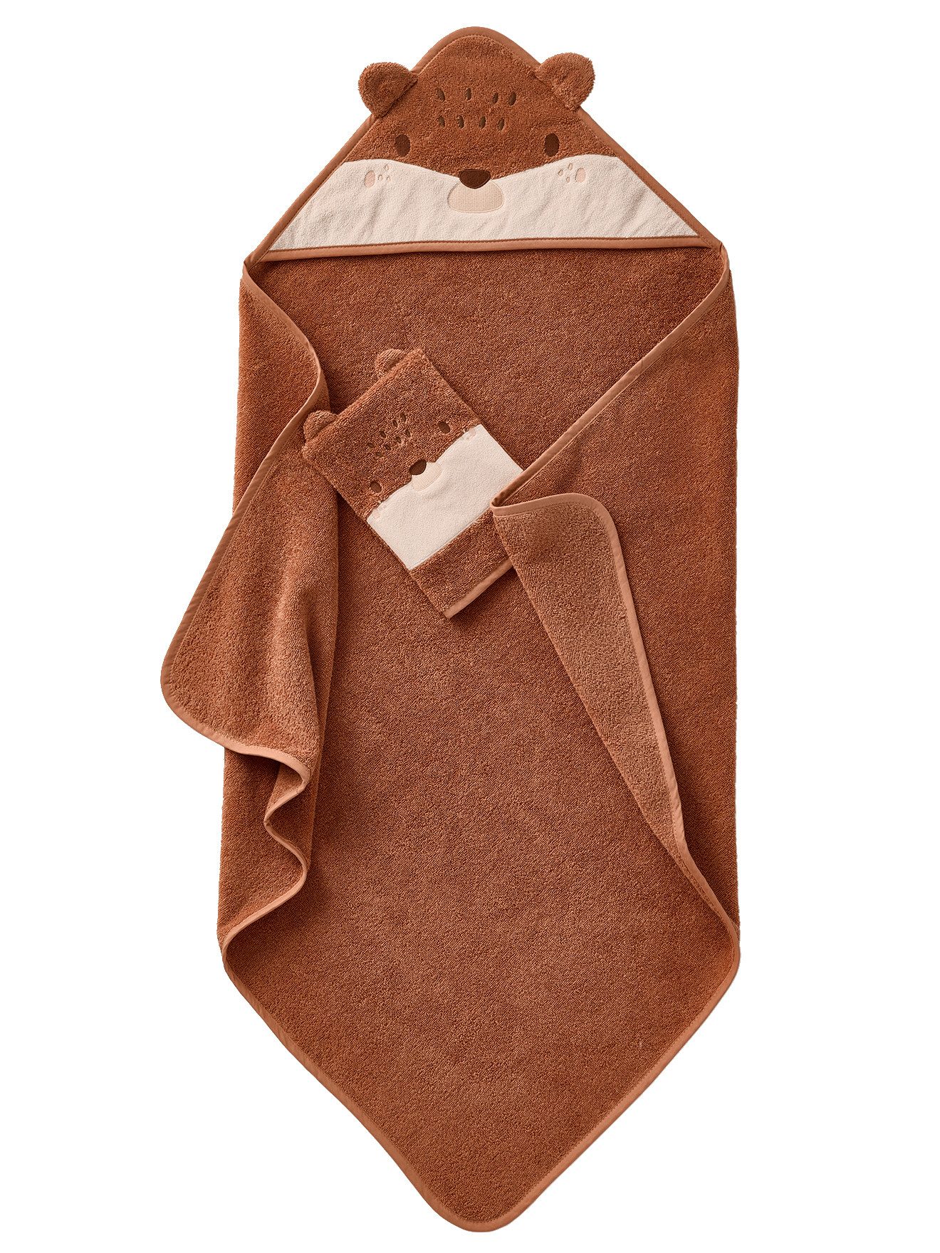 vertbaudet Kapuzenhandtuch Baby Geschenk-Set: Badecape & Waschhandschuh IGEL