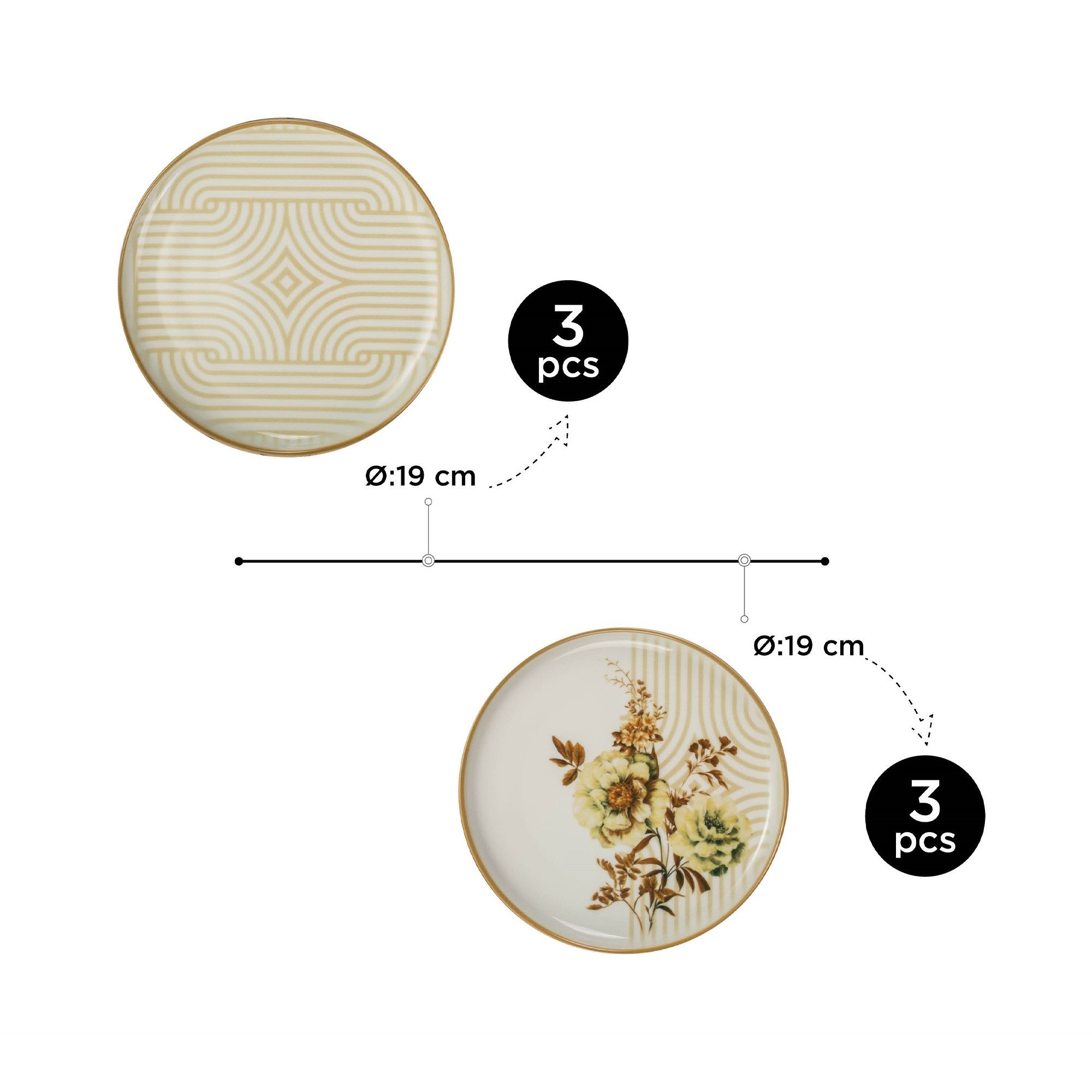 Kütahya Porselen Dessertteller Kütahya Porselen 6er Set Teller 19 cm Porzellan Nostalgie Design