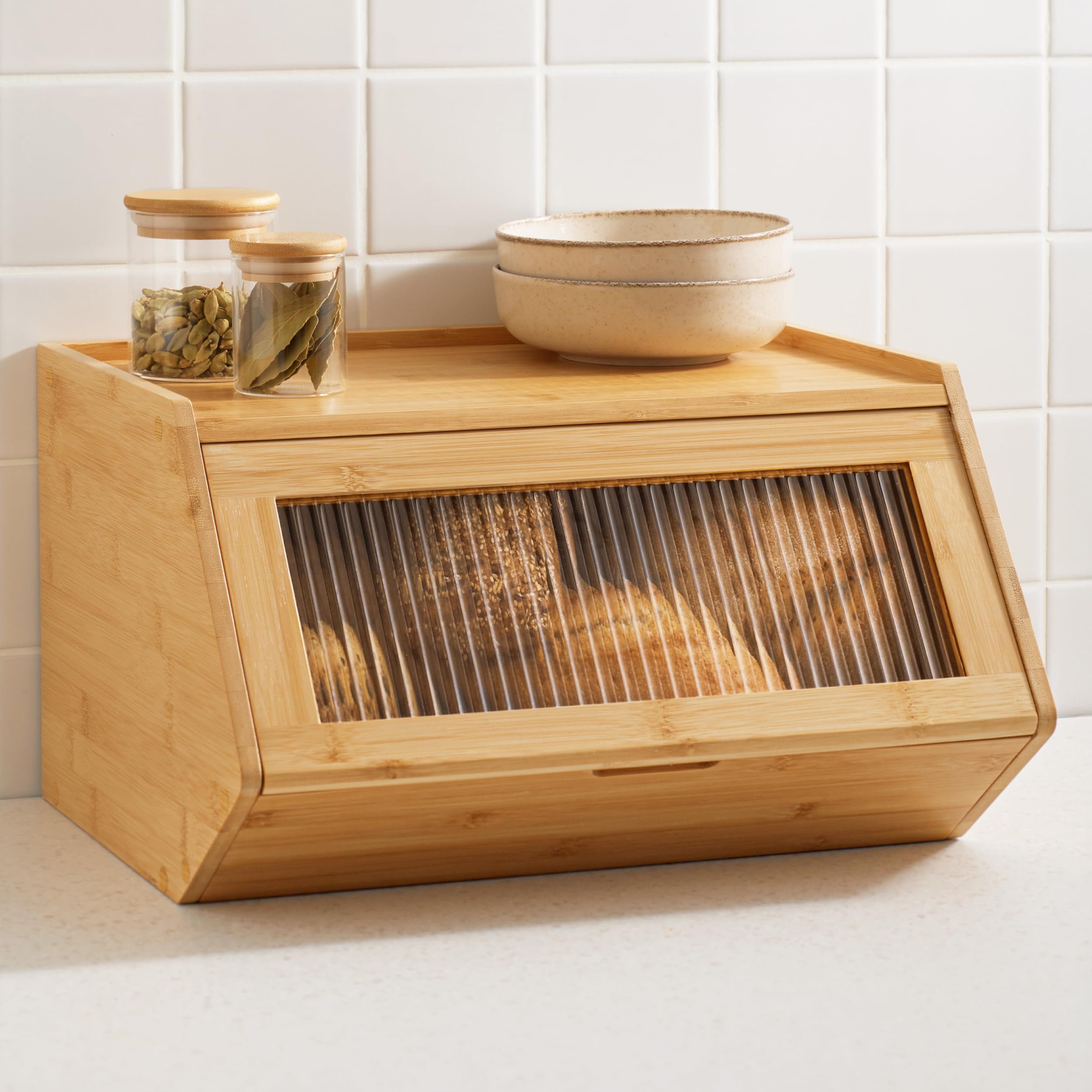 Praknu Brotkasten Brotkasten Holz Brotbox mit Ablagefläche - Brot Aufbewahrungsbox, Holz, (Einzelartikel, 1-tlg., 1x Brotkasten Groß 40 x 33 cm, Deckel, Montagezubehör), Einfacher Aufbau - Robuster Brotkasten, Platzsparende Brotaufbewahrung