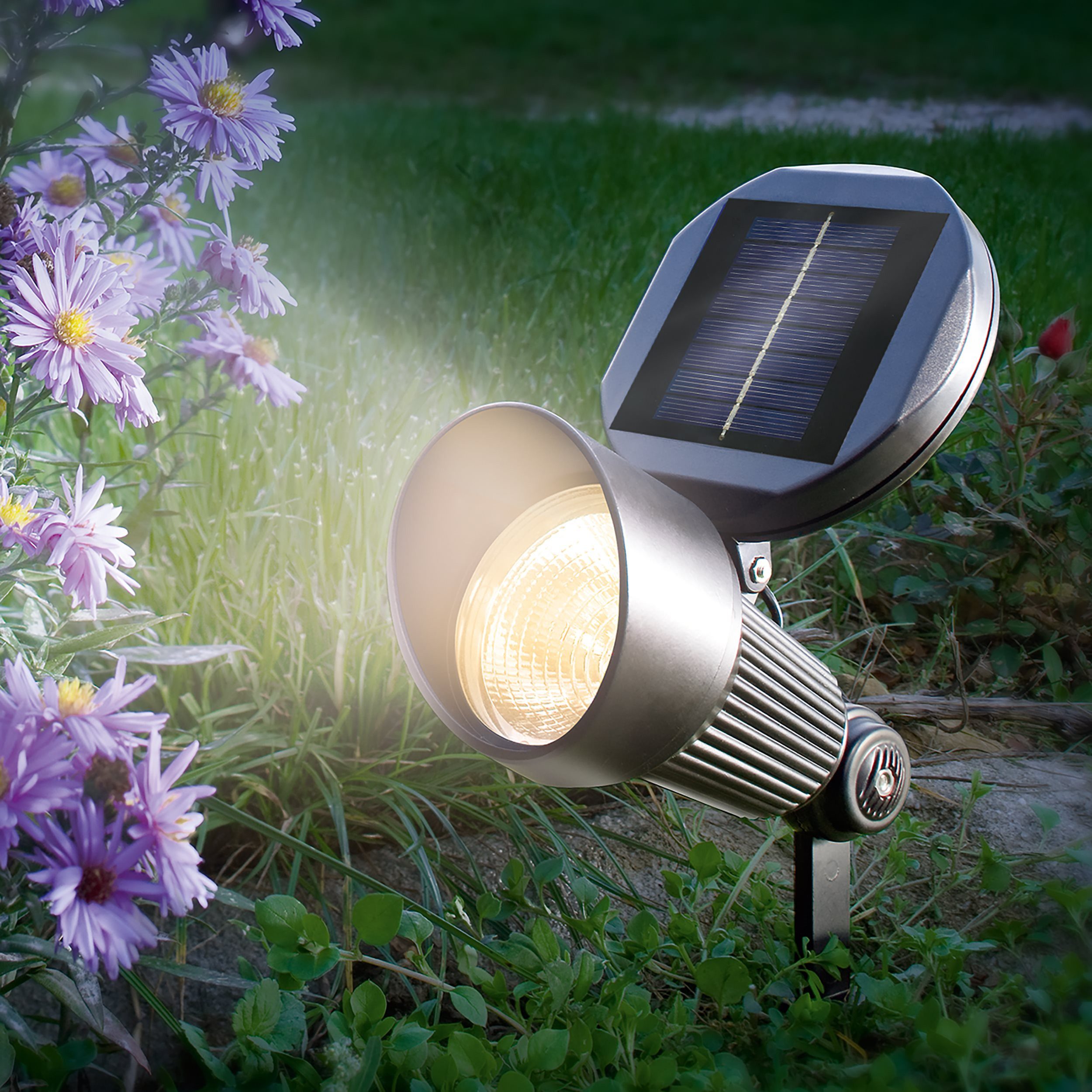 esotec LED Gartenstrahler ALU Solarstrahler Spotlight Wand/Boden 2 Farben warmweiß 102136