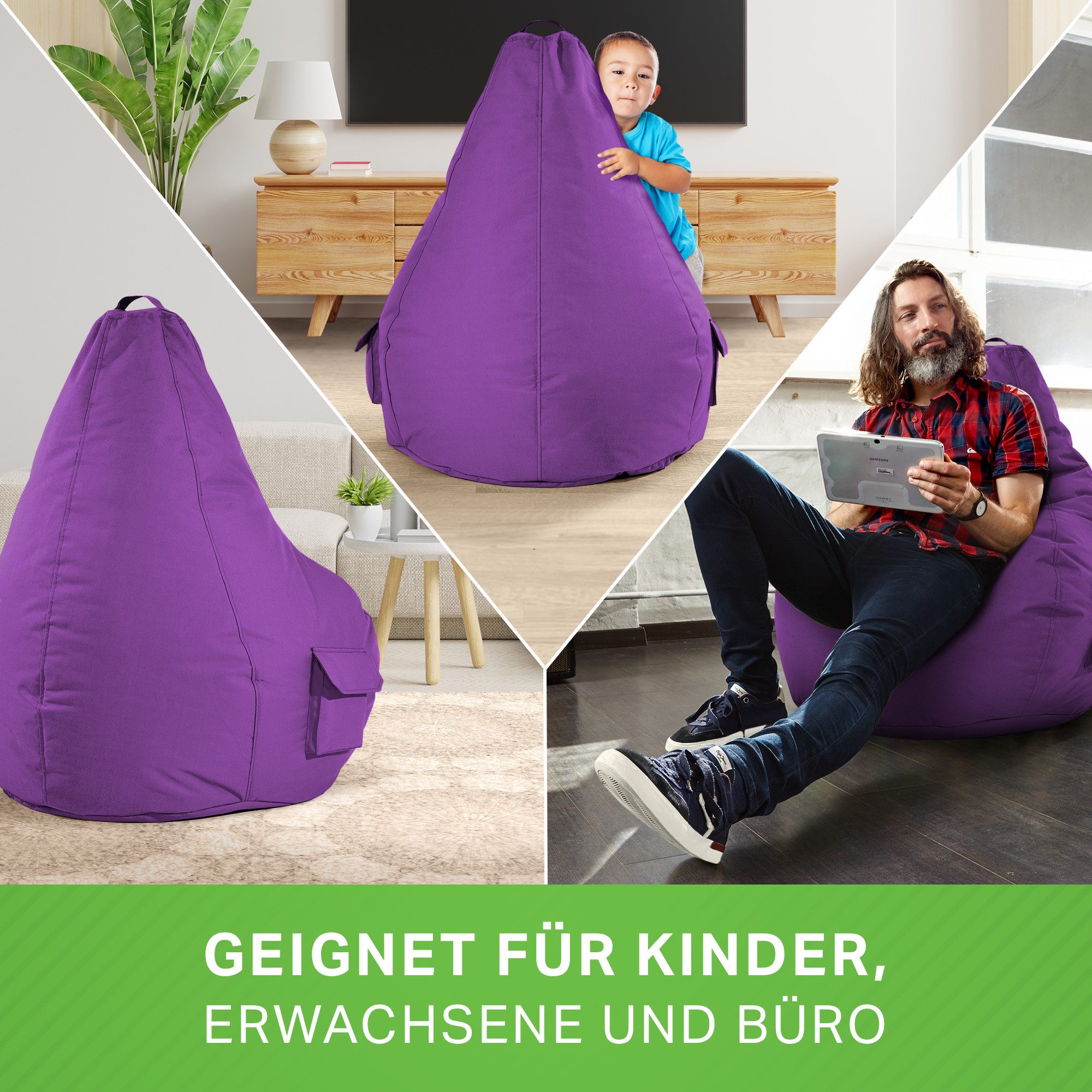 Green Bean Sitzsack Gaming Sitzsack Lounge Chair Cozy (Sitzsack mit Rückenlehne 80x70x90cm - Gaming Chair mit 230L EPS-Perlen Füllung, Kuschelig Weich Waschbar) – Bild 3 von 5