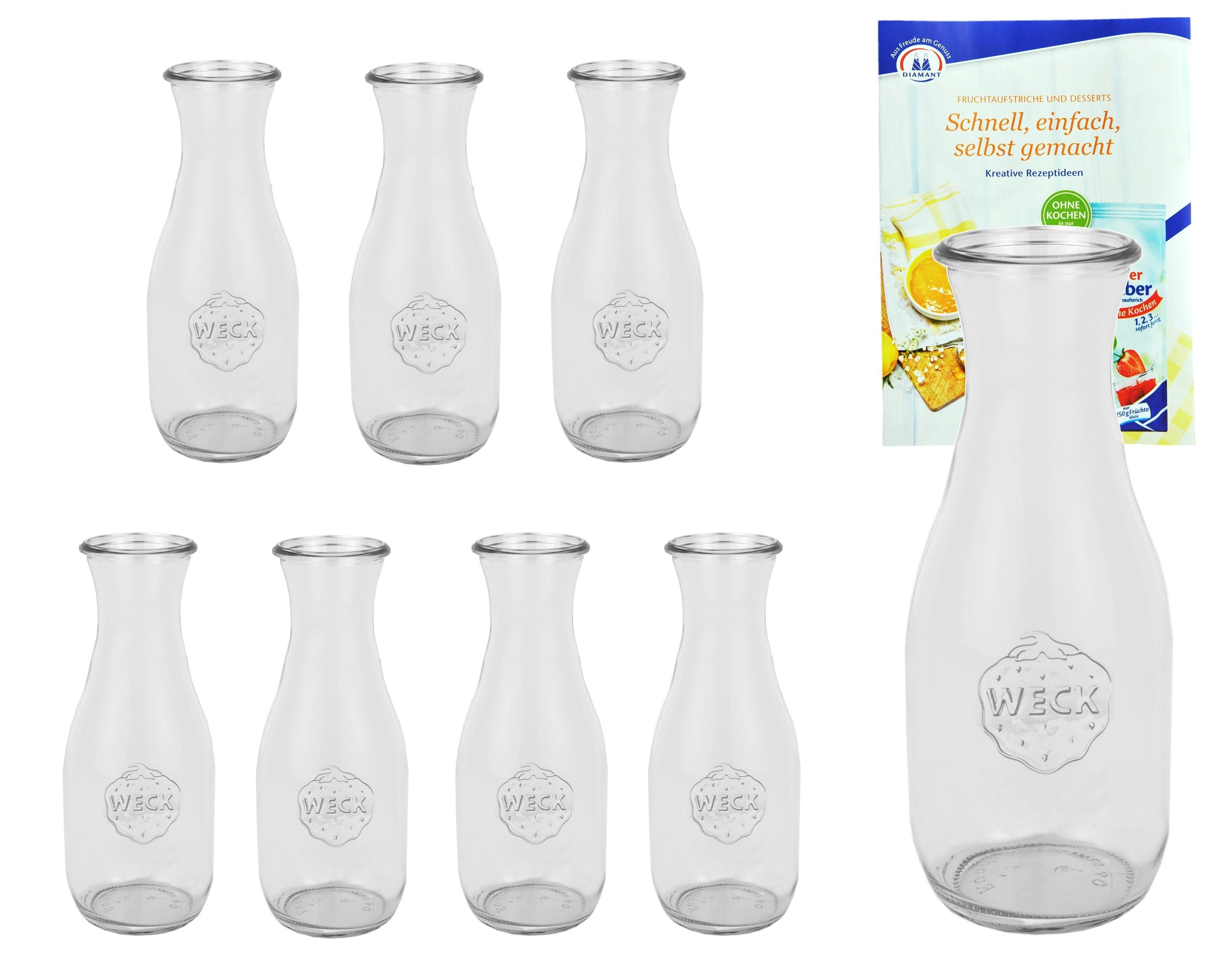 MamboCat Einmachglas 8er Set Weck Gläser 530ml Saftflasche inkl. Gelierzauber Rezeptheft, Glas