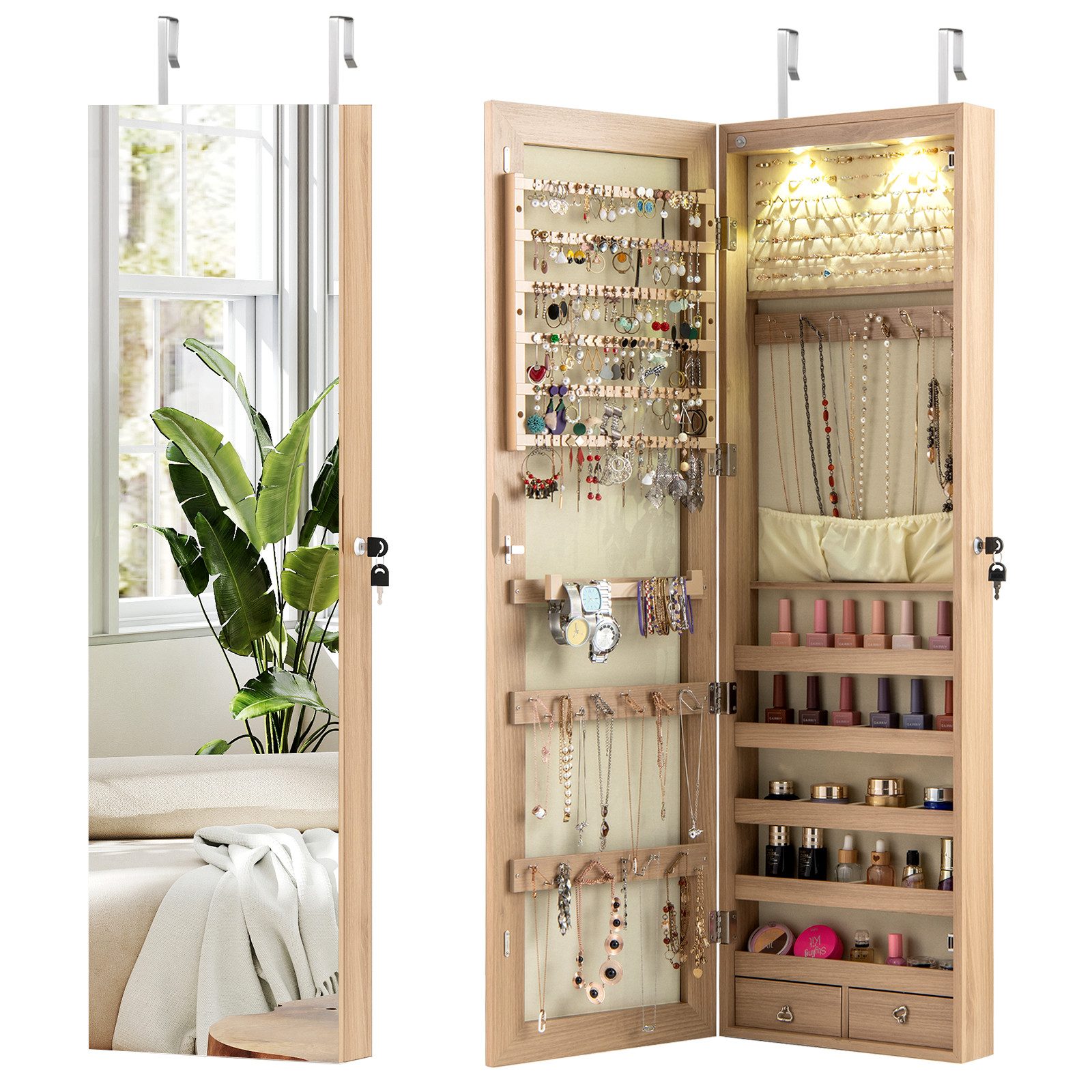 COSTWAY Schmuckschrank mit LED & Spiegel günstig online kaufen
