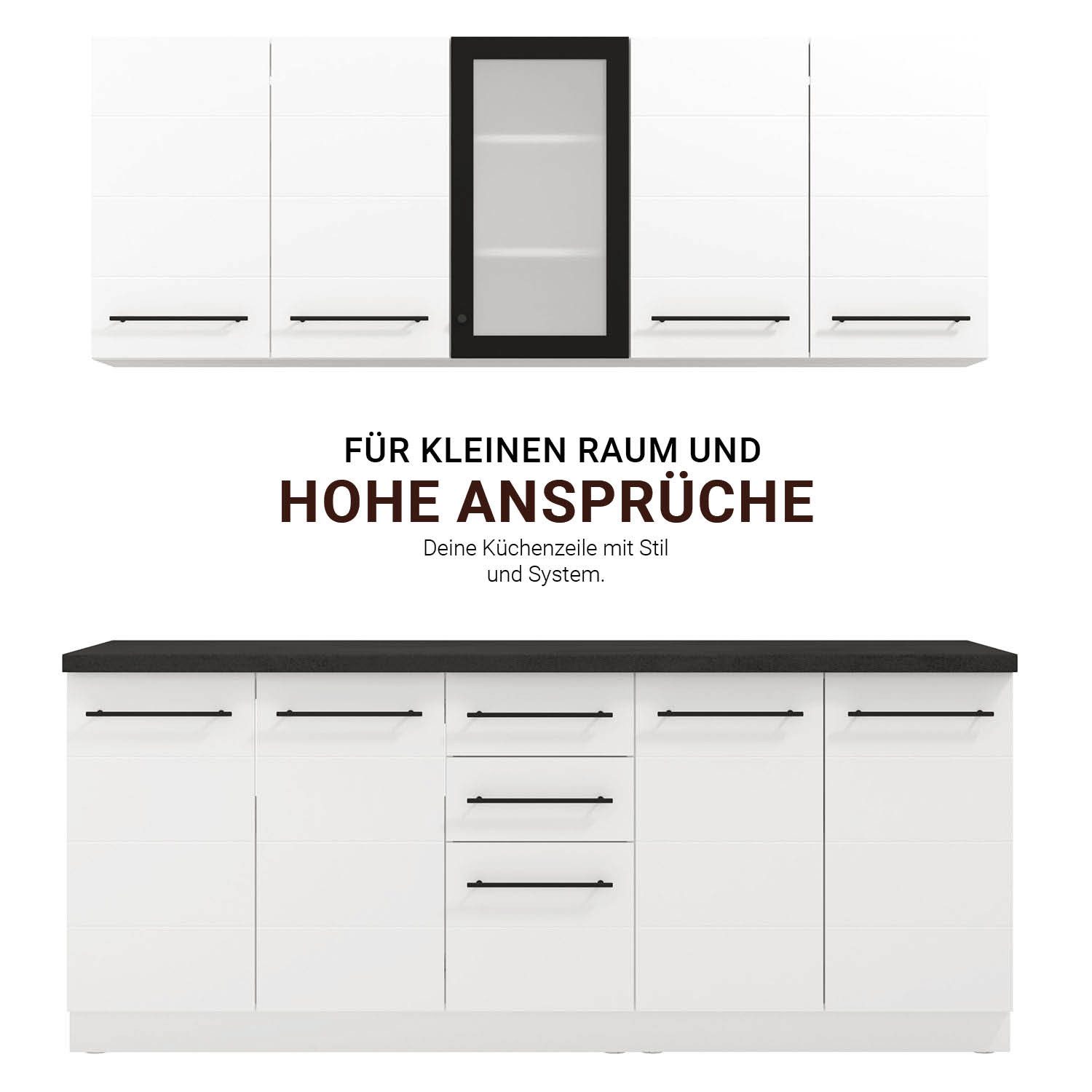 Homestyle4u Küchenzeile 200 cm ohne Geräte Singleküche Küchenschränke Weiß, (Oberschränke, Unterschränke), Küchenblock