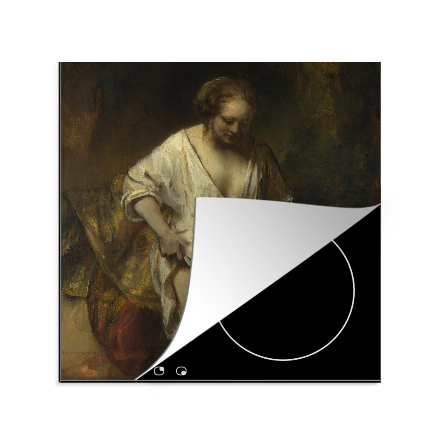 Ceranfeldabdeckung, Vinyl, Arbeitsplatte 78x78 Rijn, von Herdblende-/Abdeckplatte Badende Frau tlg), Rembrandt küche Gemälde - für (1 van cm, MuchoWow