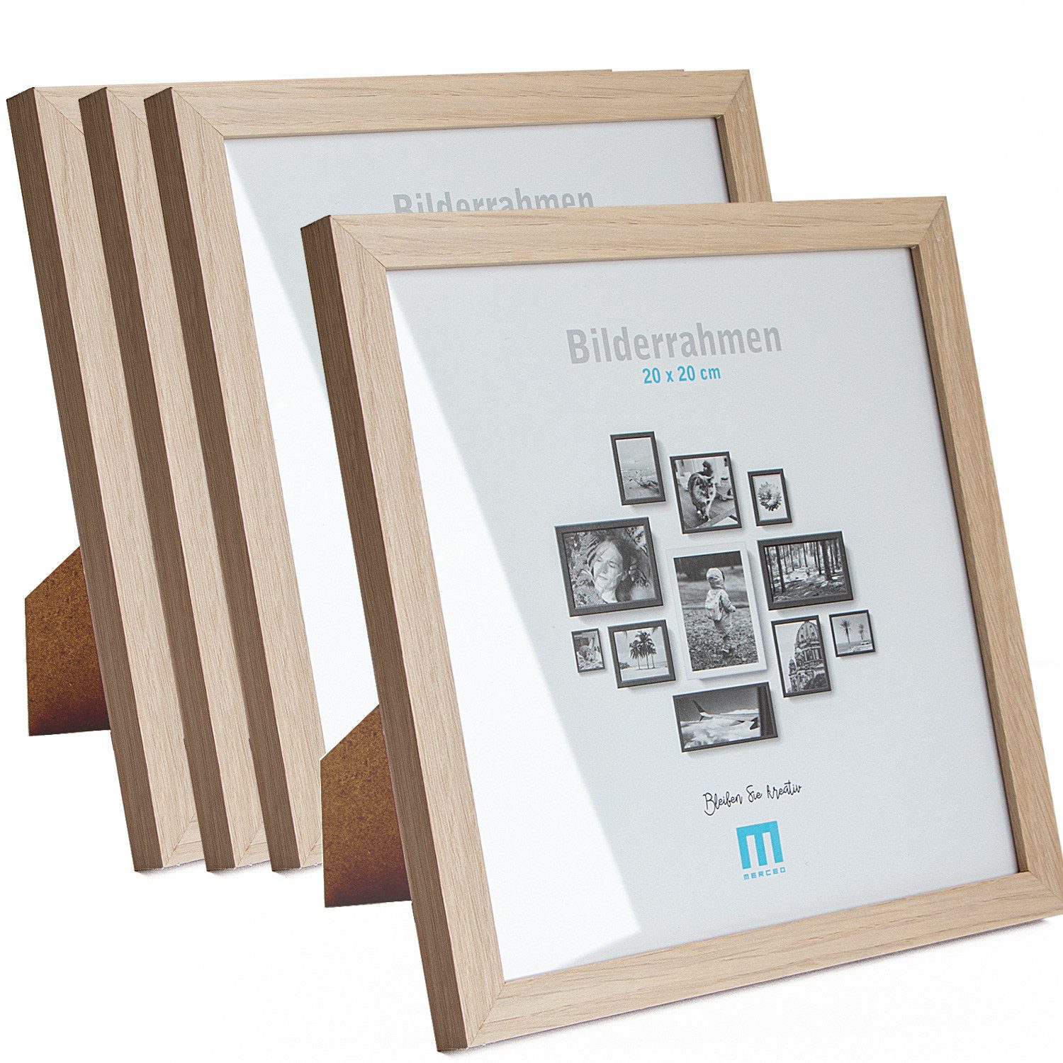 M MERCEO Bilderrahmen, 4er Set 20x20cm Bilderrahmen in natur (MDF, Acrylglas, aufstellbar)