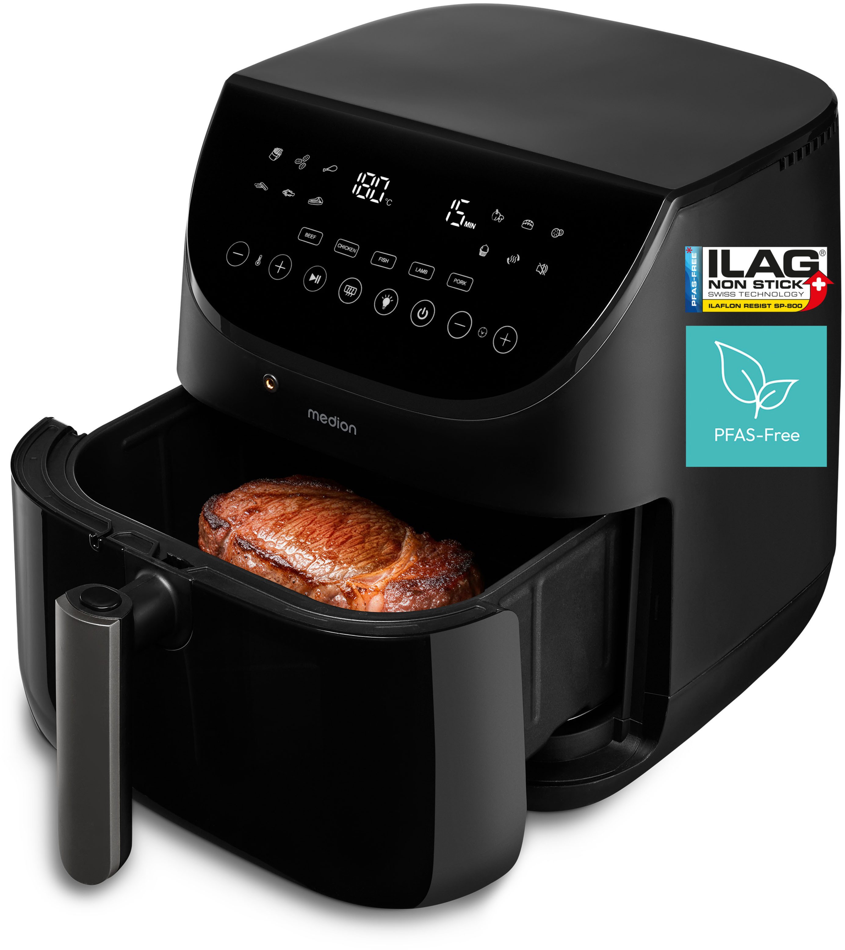 Medion® Heißluftfritteuse MD13060, 1700 W, Temperaturfühler, DC-Motor, leiser Betrieb, PFAS-freie SP