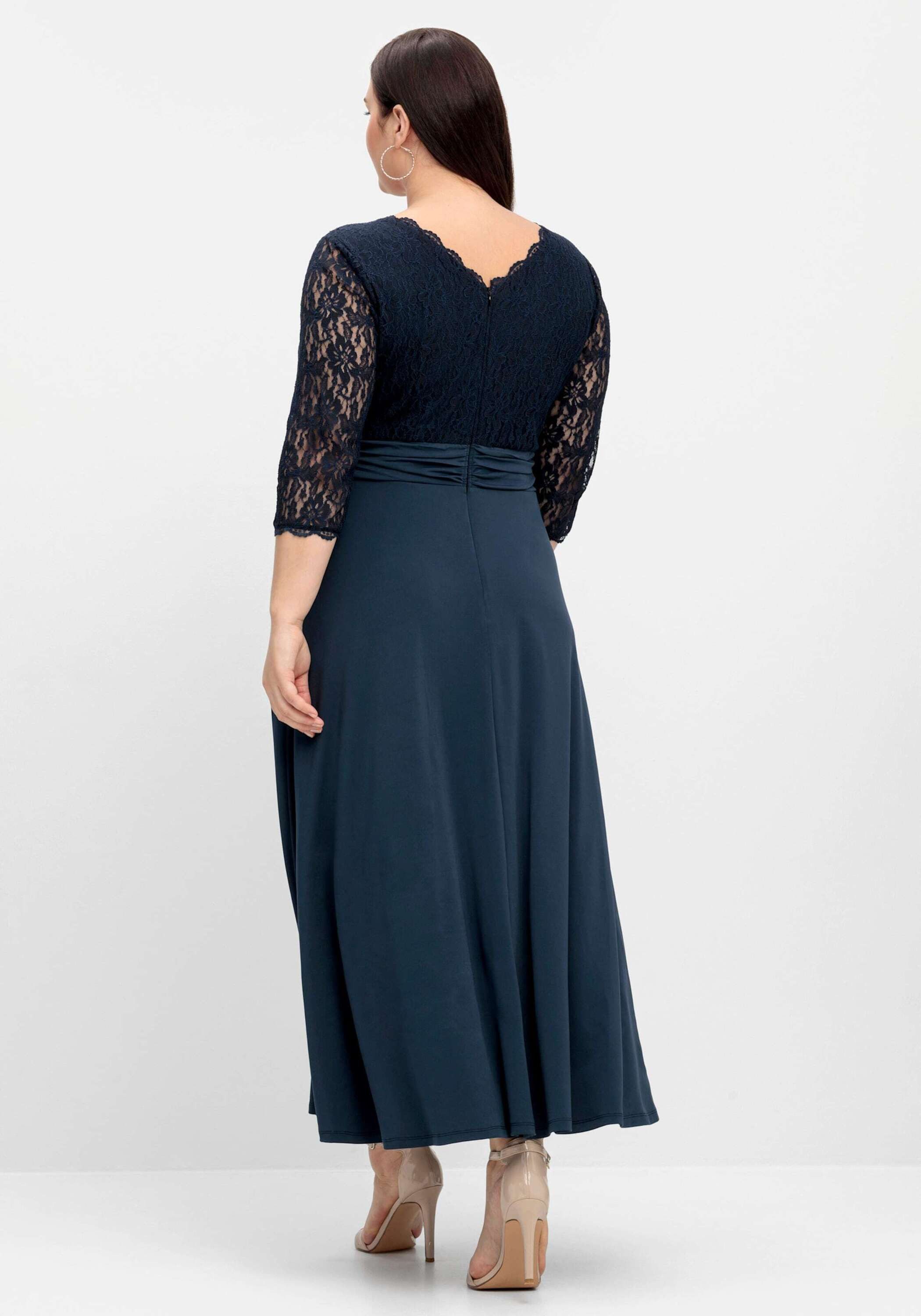 Sheego Etuikleid Abendkleid 3/4-Arm mit Oberteil aus floraler Spitze