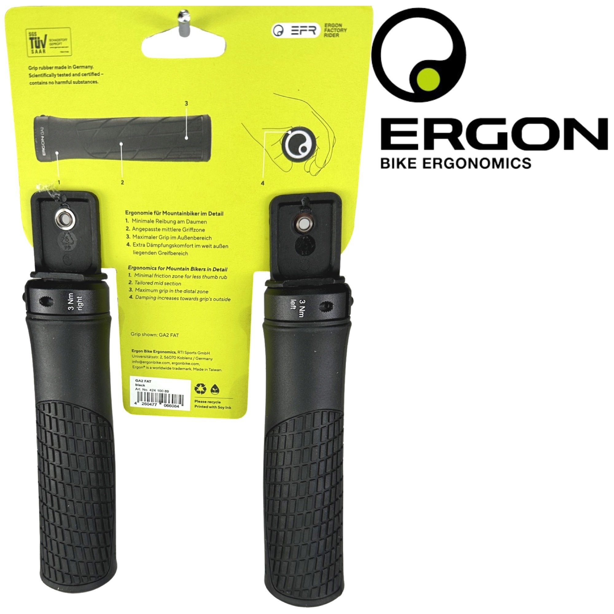 Ergon Fahrradlenker Ergon Fahrrad MTB Dirt Ebike Lockon Schraub Griffe GA2 Fat Schwarz