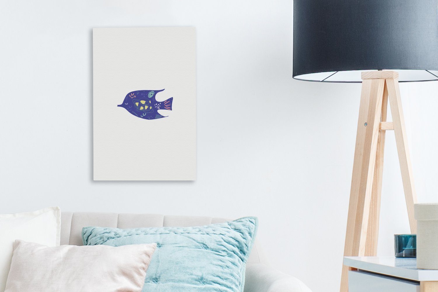 Fisch cm - - Gemälde, St), fertig Pastell inkl. (1 bespannt 20x30 Leinwandbild Leinwandbild Zackenaufhänger, Lila, OneMillionCanvasses®