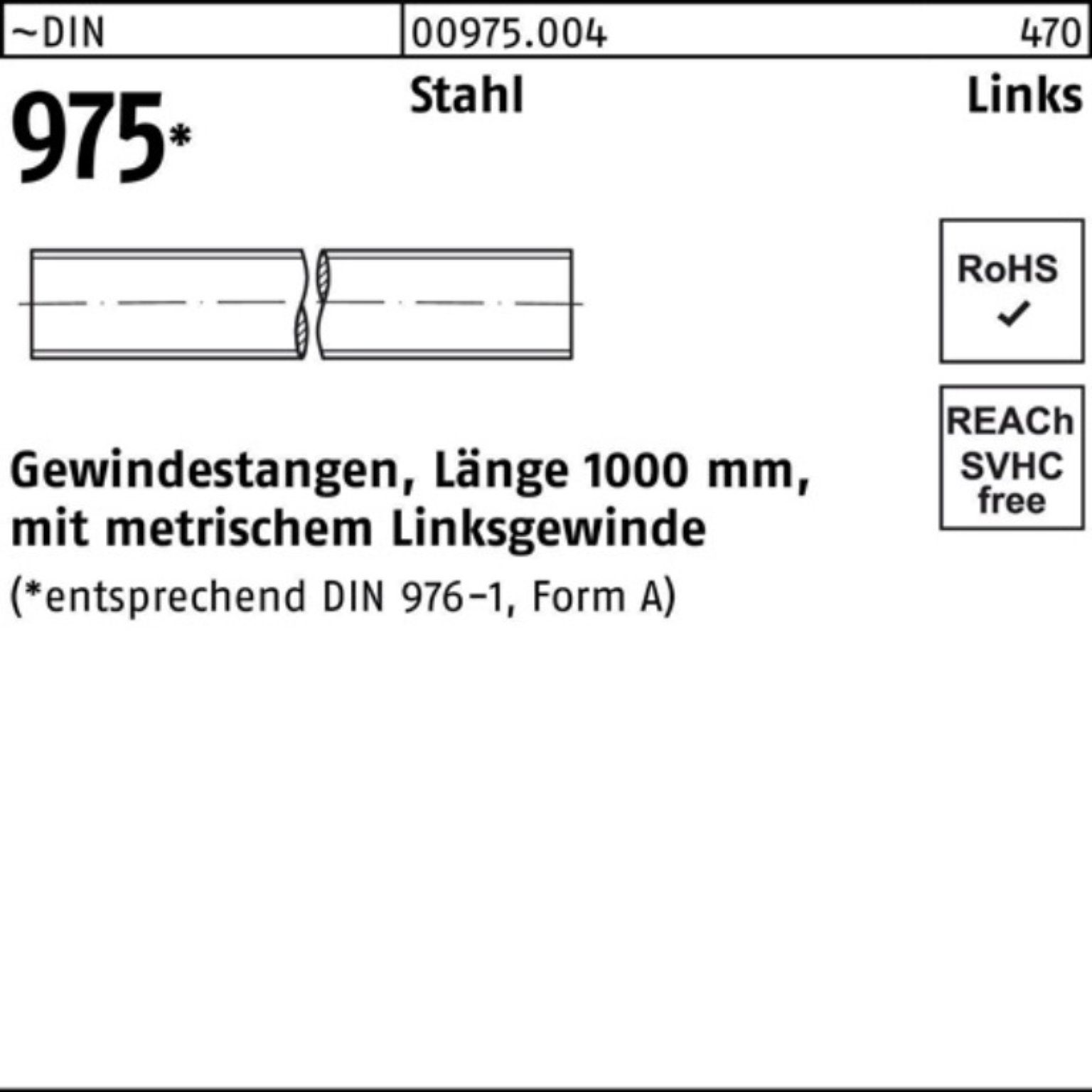 Reyher Gewindestange 100er Pack Gewindestange DIN 975 links M30 -LHx 1000mm Stahl 1 Stück