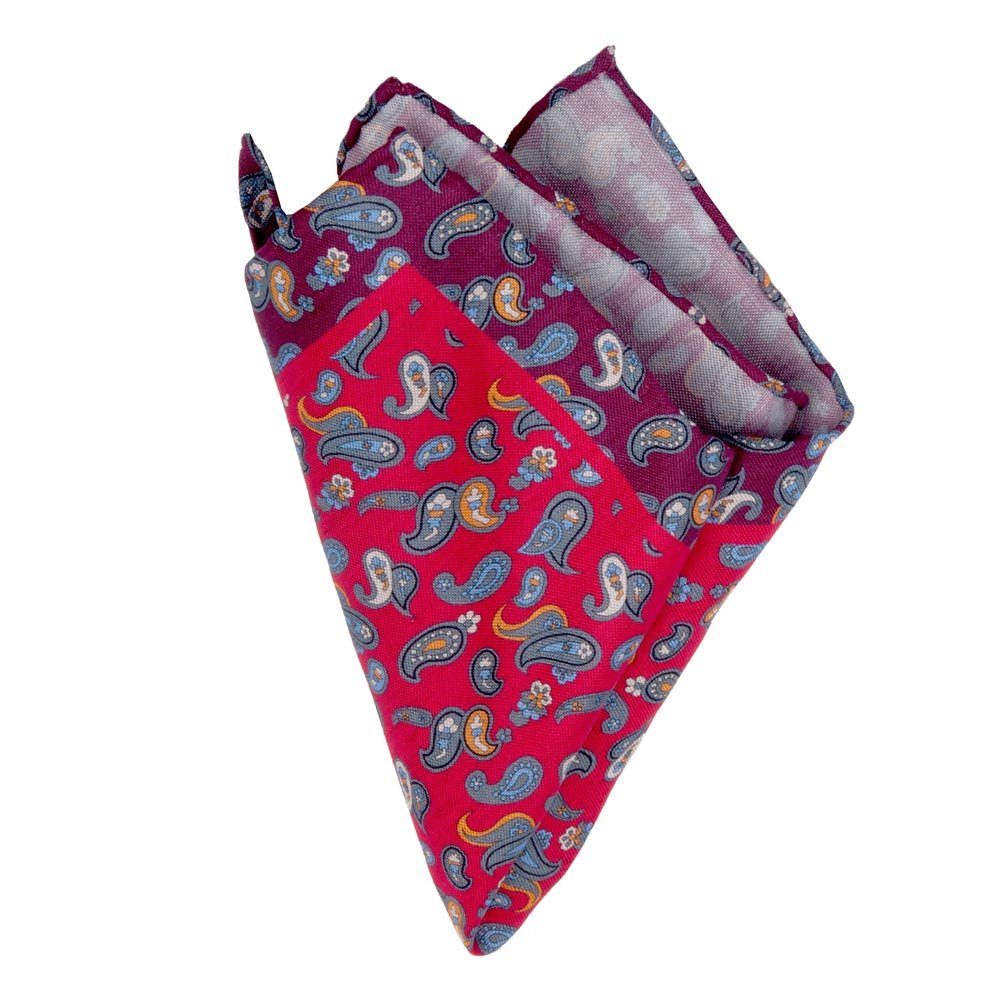 BGENTS Einstecktuch Handrolliertes Einstecktuch aus Baumwoll-/Leinen mit Paisley-Muster Rot
