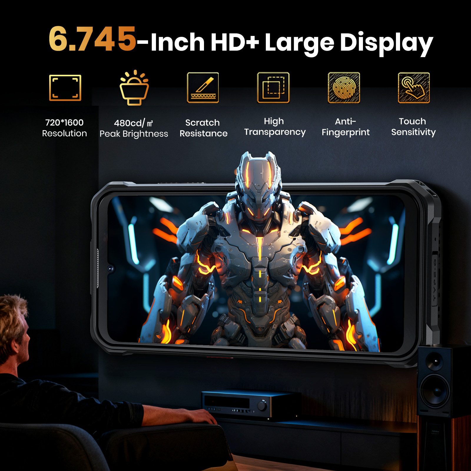 Fossibot F110Pro 5G Android 15, 128 dB Lautsprecher 10000mAh Handy Ohne Vertrag Smartphone (17,1 cm/6.745 Zoll, 128 GB Speicherplatz, 50 MP Kamera, 6.745" Smartphone, 20 GB+128 GB/2TB, 50 MP Kamera (5G)