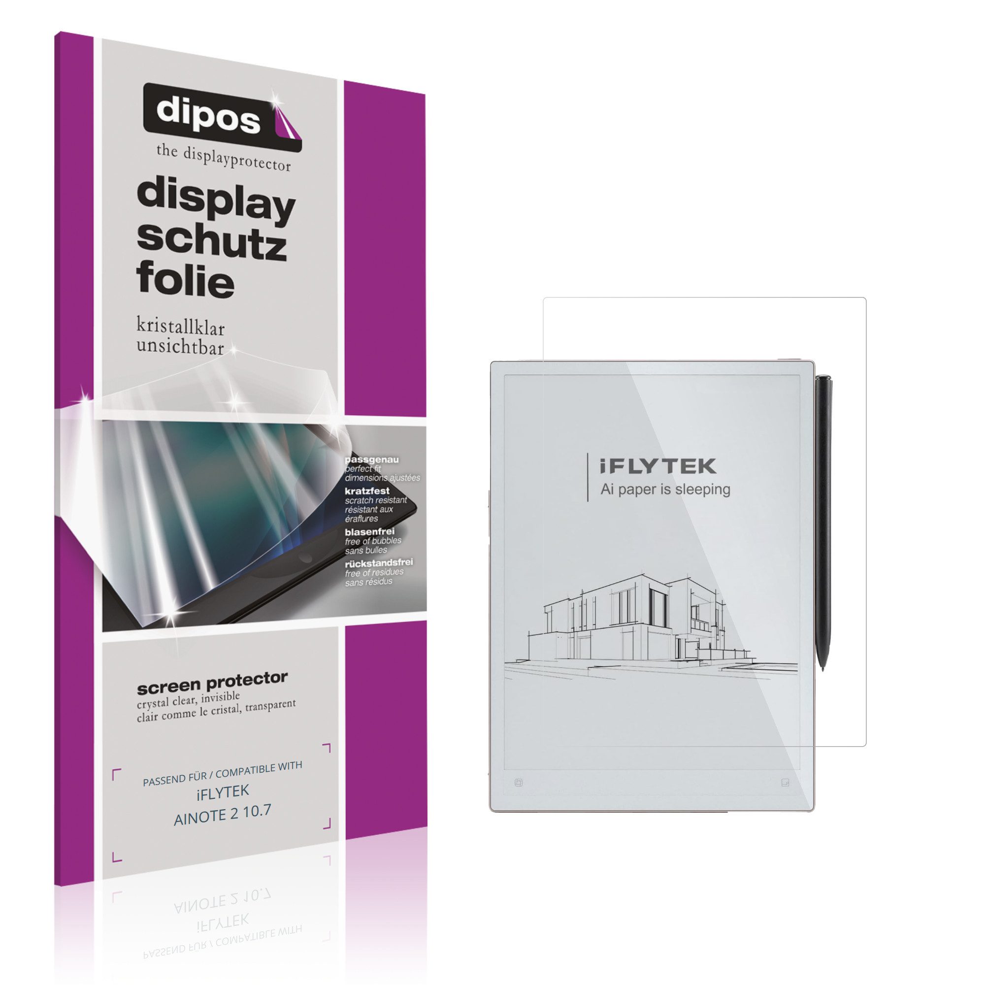 dipos Displayschutzfolie Schutzfolie für iFLYTEK AINOTE 2 10.7, 2 Stück, Displayschutz Schutz Folie Made in Germany