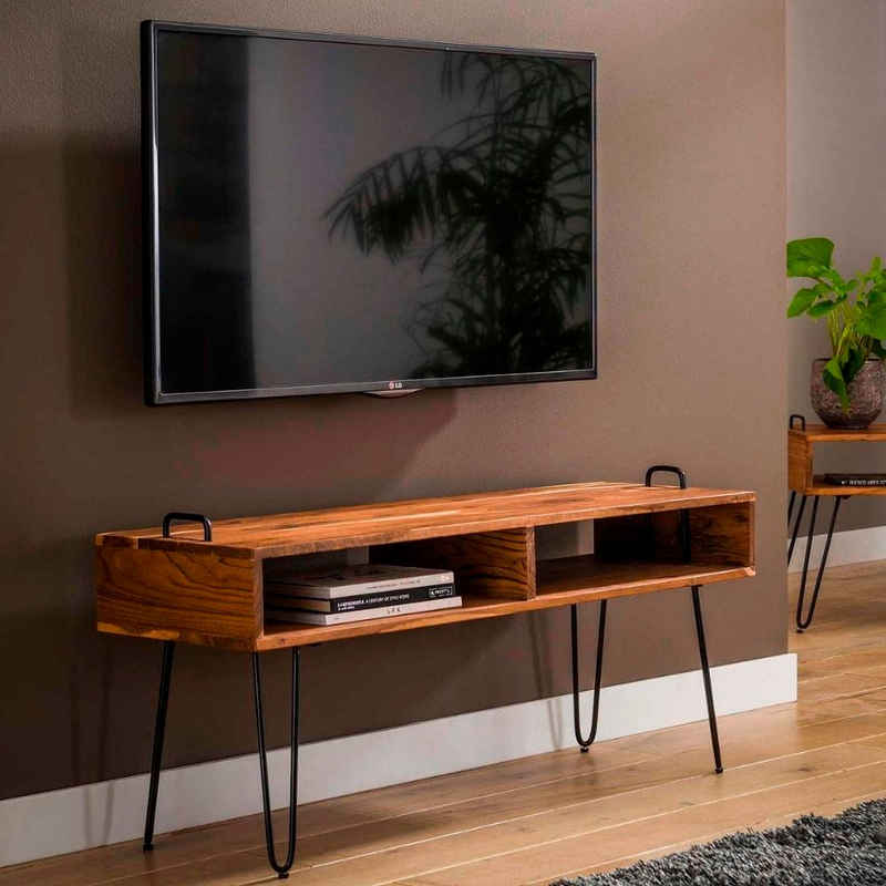 RINGO-Living Sideboard Massivholz TV-Lowboard Lani in Natur-dunkel und Schwarz-matt, Möbel