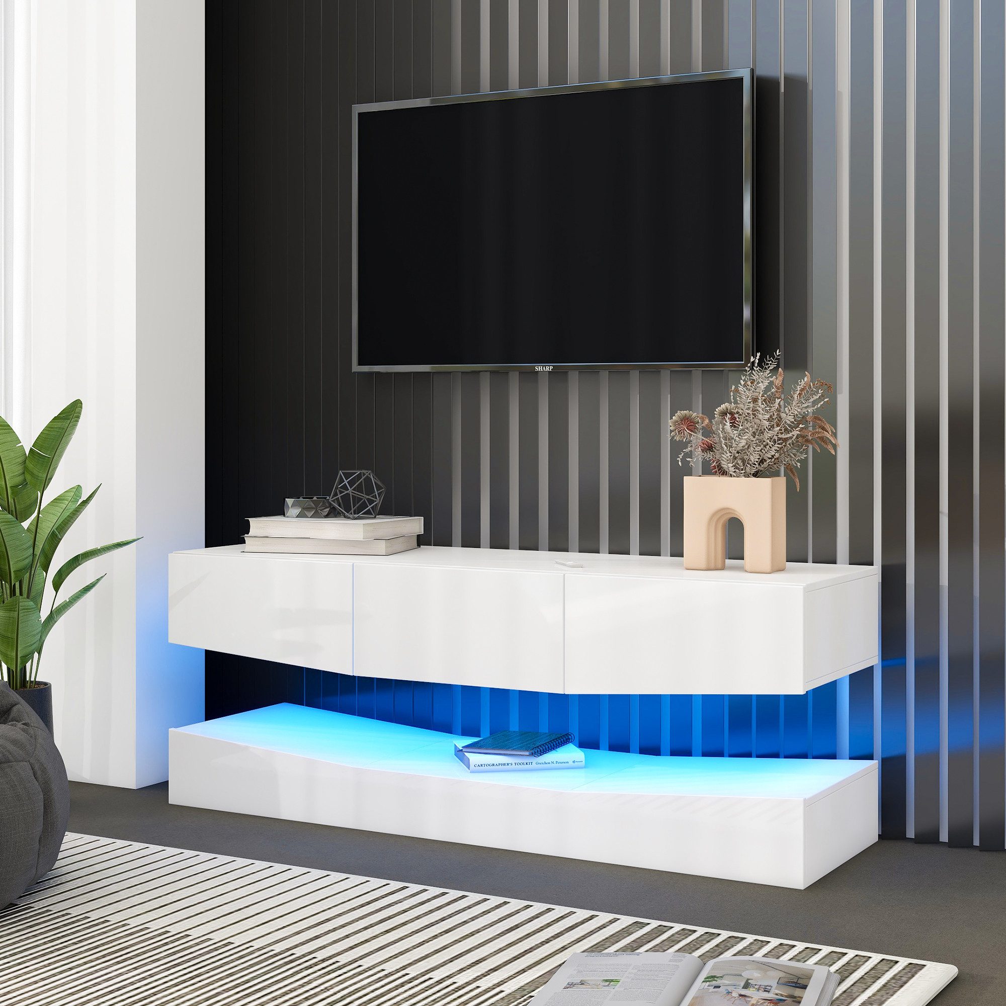 MODFU TV-Schrank Lowboard (mit LED-Beleuchtung TV günstig online kaufen