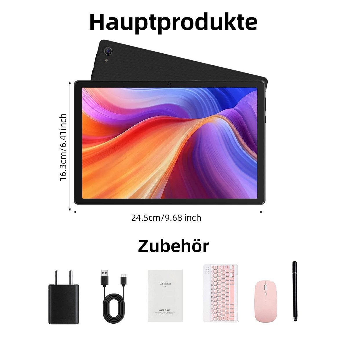 BUFO 10 Zoll HD, 3 GB RAM, 64 GB Erweiterbar auf 1 TB, Android Tablet (10", 64 GB, Android, 2,4G/5G WiFi, Dual-Kamera, HD 1280x800, mit Tastatur, Maus und Stift)