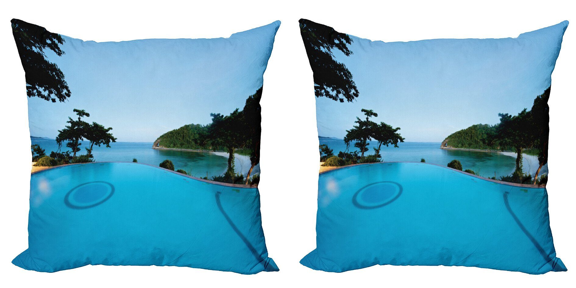 Kissenbezüge Modern Accent Doppelseitiger Digitaldruck, Abakuhaus (2 Stück), Türkis Pool Tropical Island | Kissenbezüge