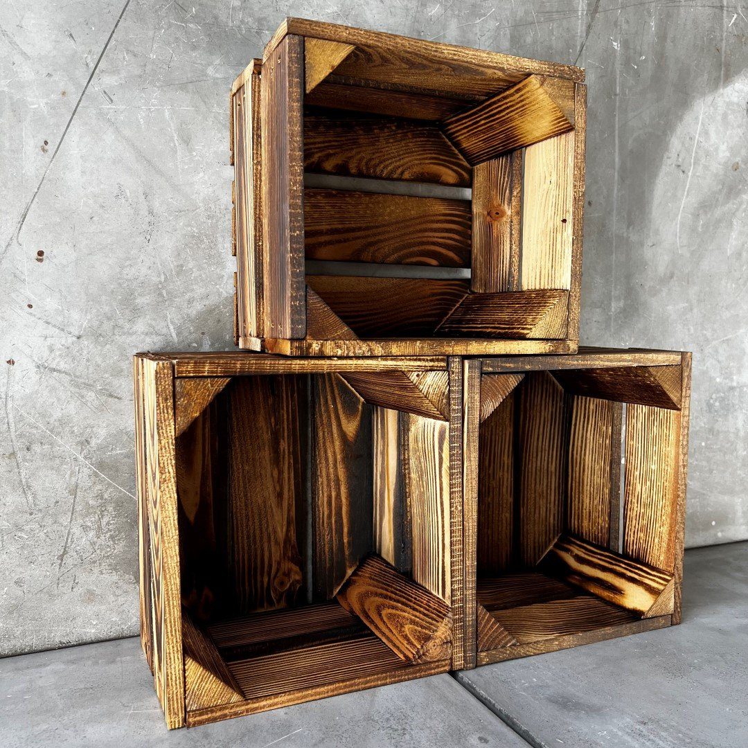 Teramico Holzkiste Weinkiste Holzkiste 22x20,5x15cm 3x Geflammt