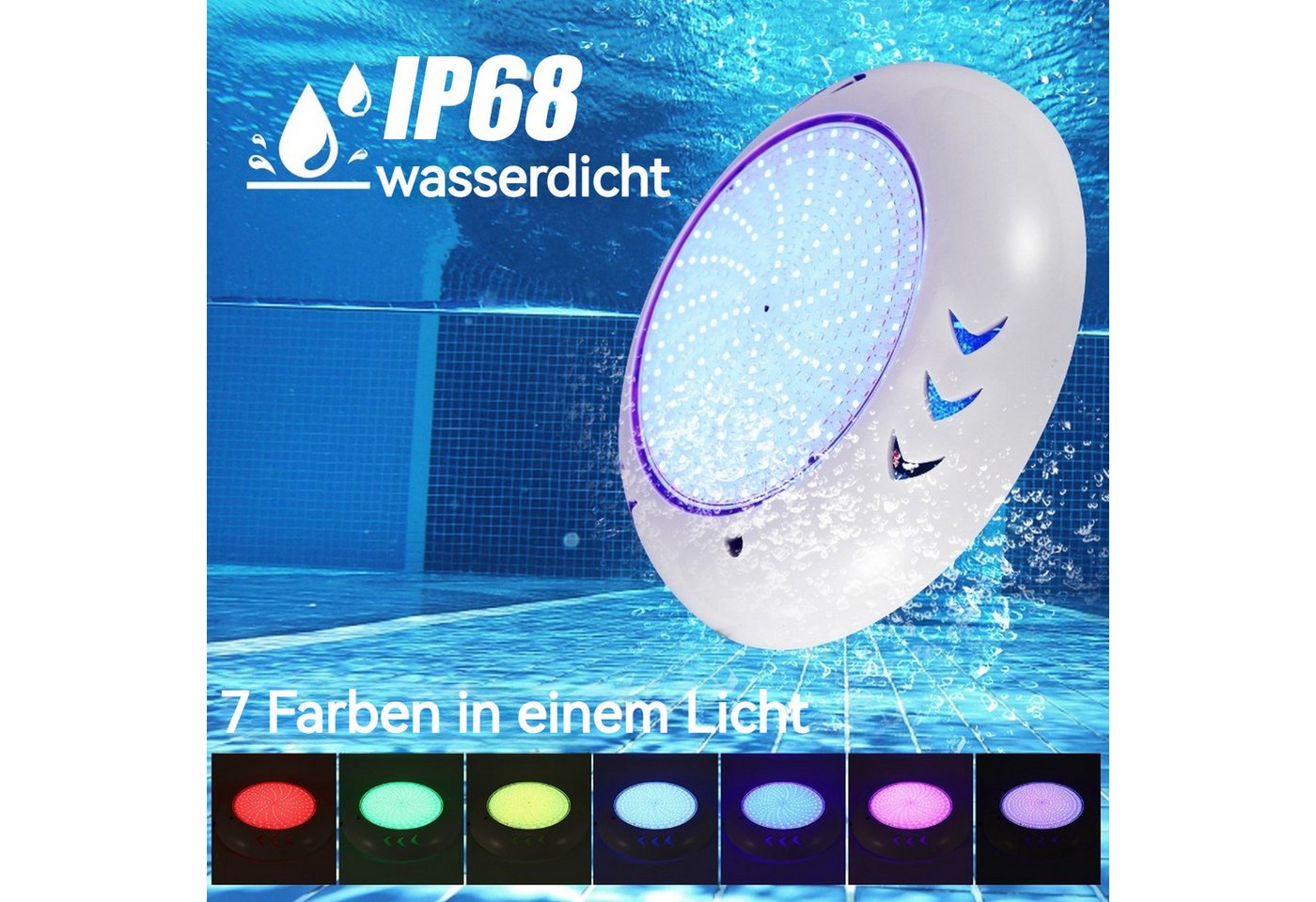 Thumbnail - BlingBin Pool-Lampe RGB 55W LED Poolbeleuchtung Wasserdicht IP68 Unterwasserscheinwerfer, RGB Einstellbar, LED fest inte...