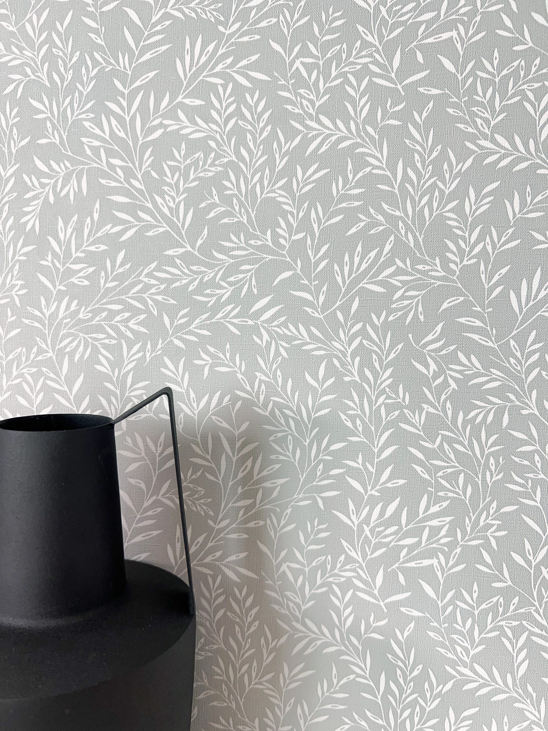 Newroom Vliestapete, Grau Tapete Floral Zweige - Vintage Blumentapete Weiß Romantisch 3D Optik Blätter für Schlafzimmer Wohnzimmer Küche