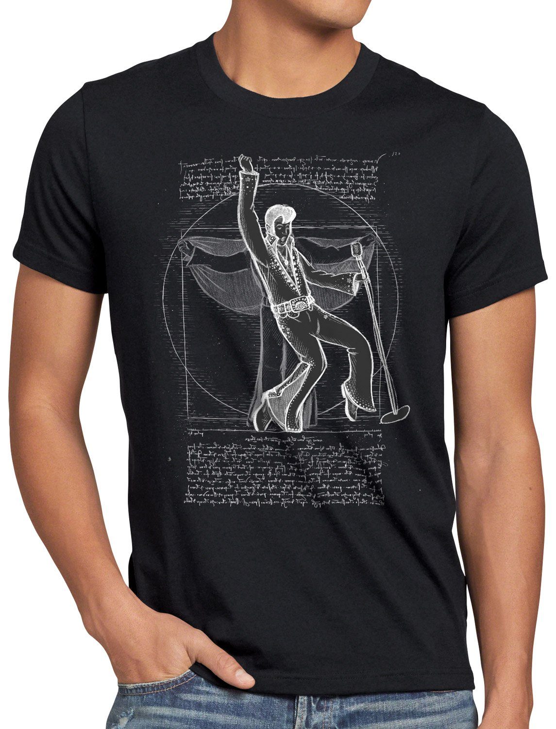 style3 Print-Shirt Herren T-Shirt Vitruvianischer King of Rock da vinci memphis schwarz