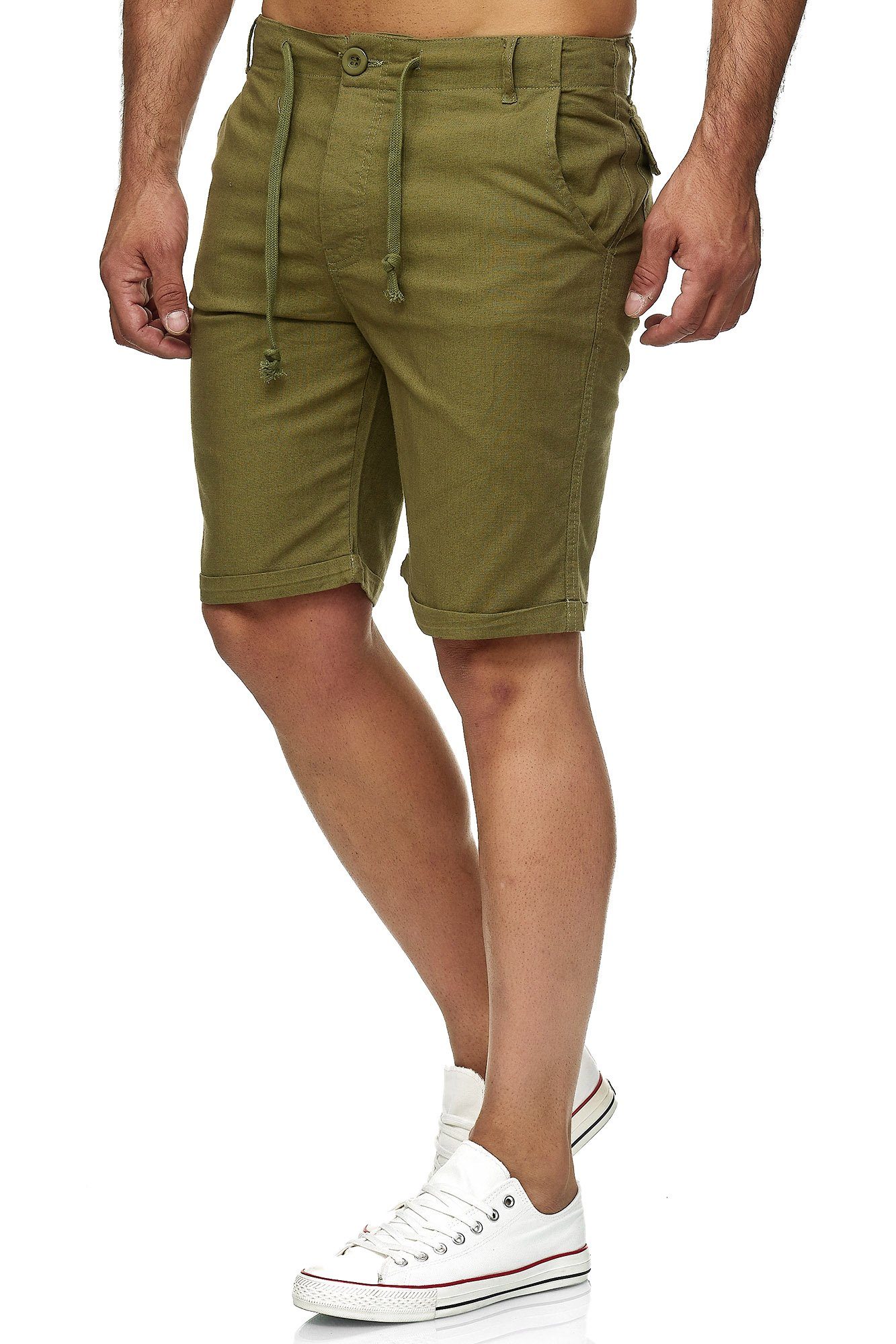 Leinen-Look Hose Reslad kurze Strandhose Männer im Freiz Kurze Reslad (1-tlg) Leinen-Shorts Männer khaki Leinenhose Herren Leinenhose lässige