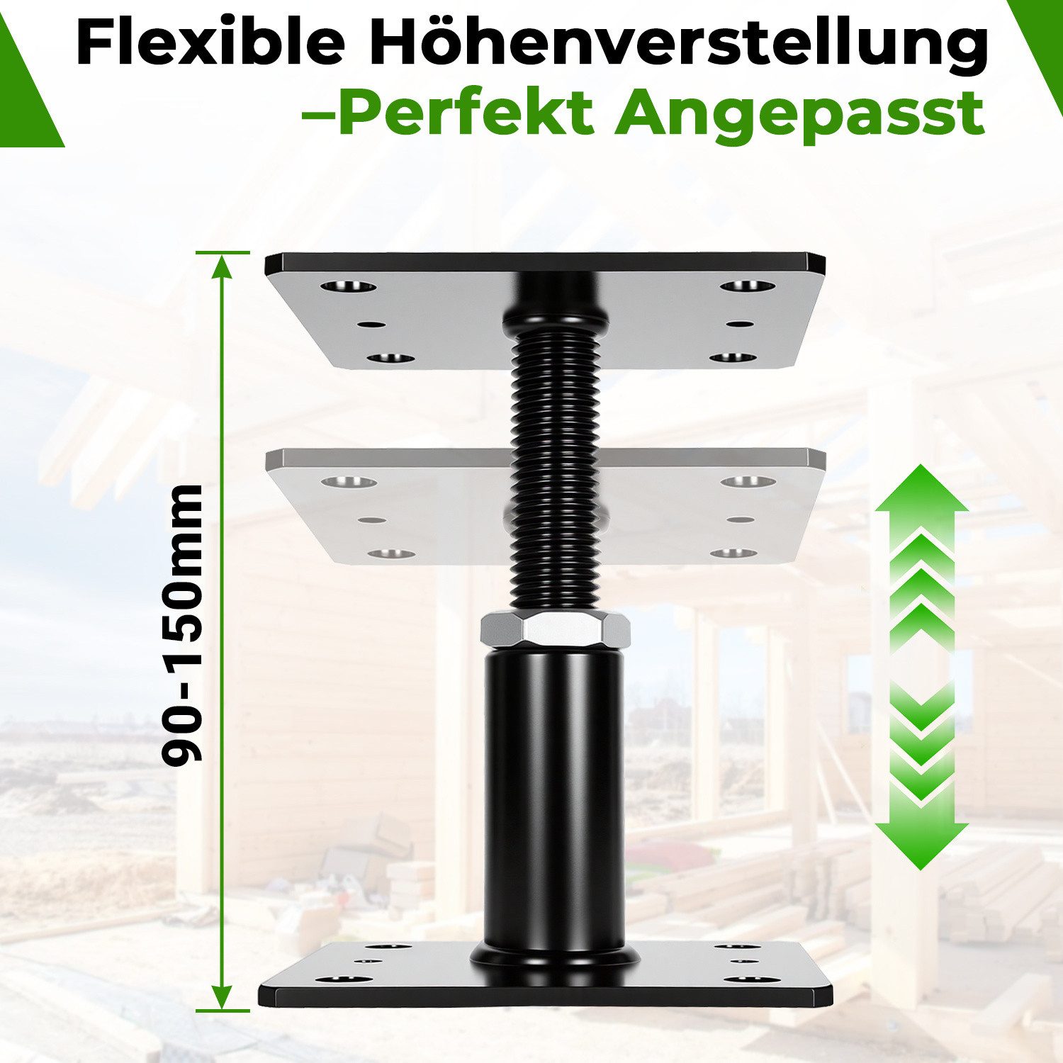 Clanmacy Pfostenträger Pfostenträger höhenverstellbar 90–150 mm – für Zaun, Schwarz 4PCS