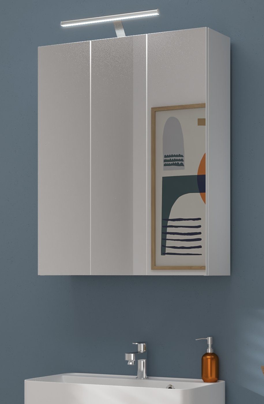 (Badschrank x Soft-Close-Funktion in xonox.home Badezimmerspiegelschrank / 76 3-türig 3D, Michigan cm) 60 weiß