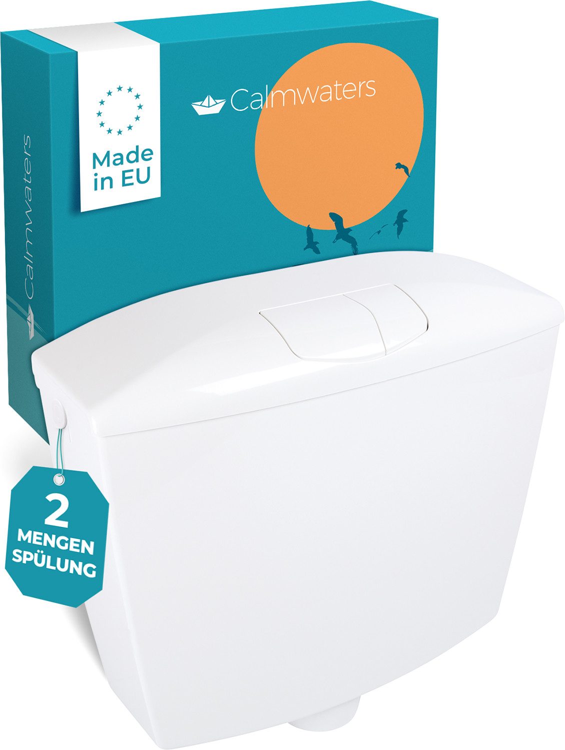 Calmwaters Spülkasten Wellness, Komplettset Anschluss links/rechts, Anschluss hinten separat zu kaufen, Aufputz, Weiß, Wassersparende 2-Mengen-Spülung, vollisoliert, 29HB2723