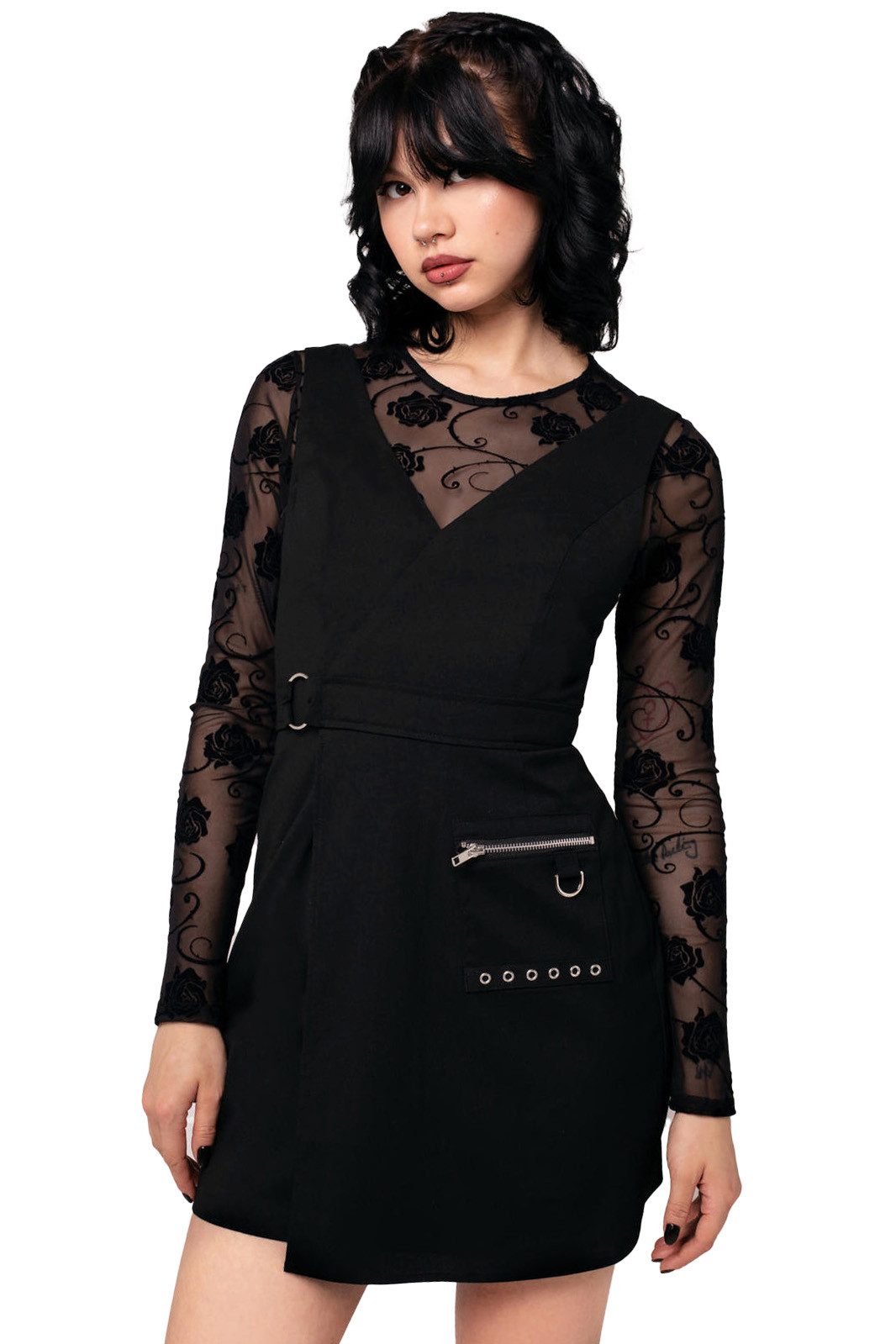 Hell Bunny Minikleid Mallory Pinafore Punk Gothic Goth Wickelkleid günstig online kaufen